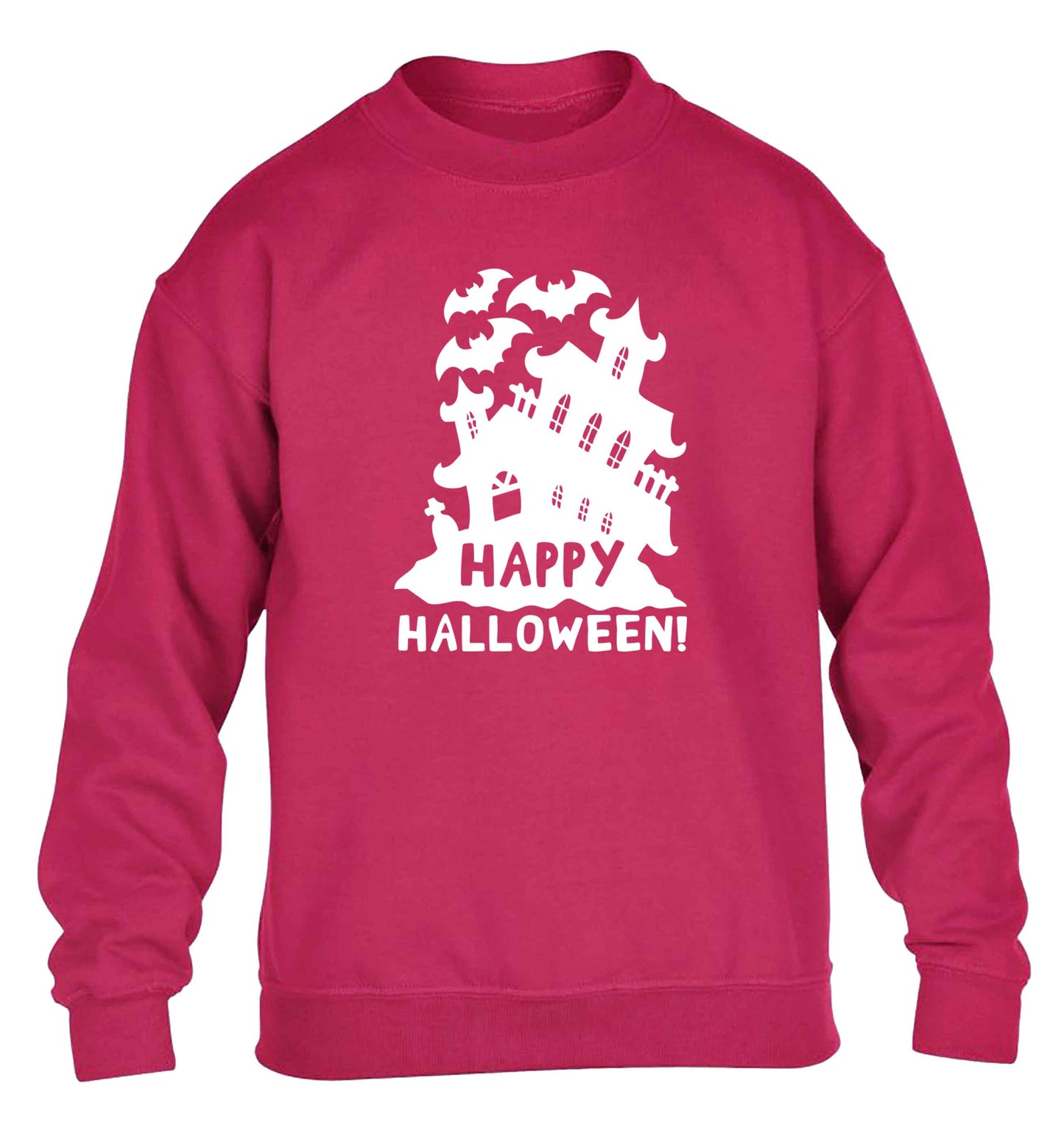 Happy halloween - haunted house children's pink sweater 12-13 Years