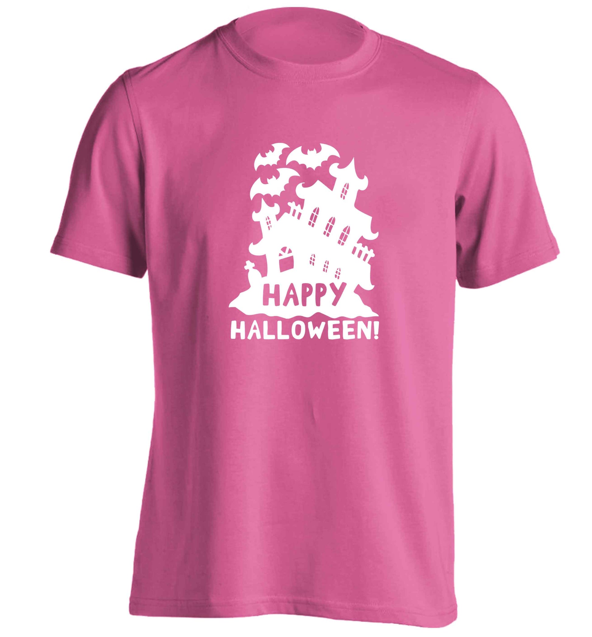 Happy halloween - haunted house adults unisex pink Tshirt 2XL