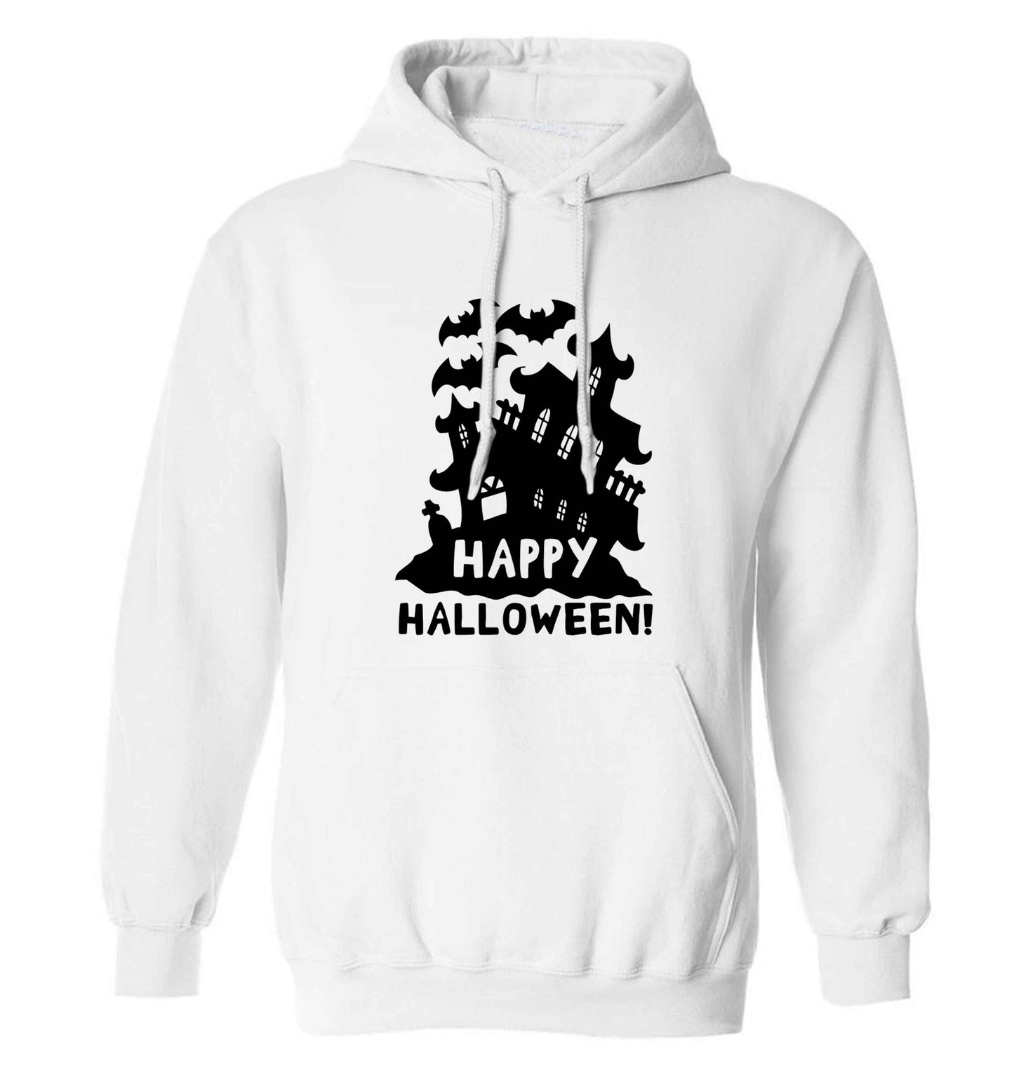 Happy halloween - haunted house adults unisex white hoodie 2XL
