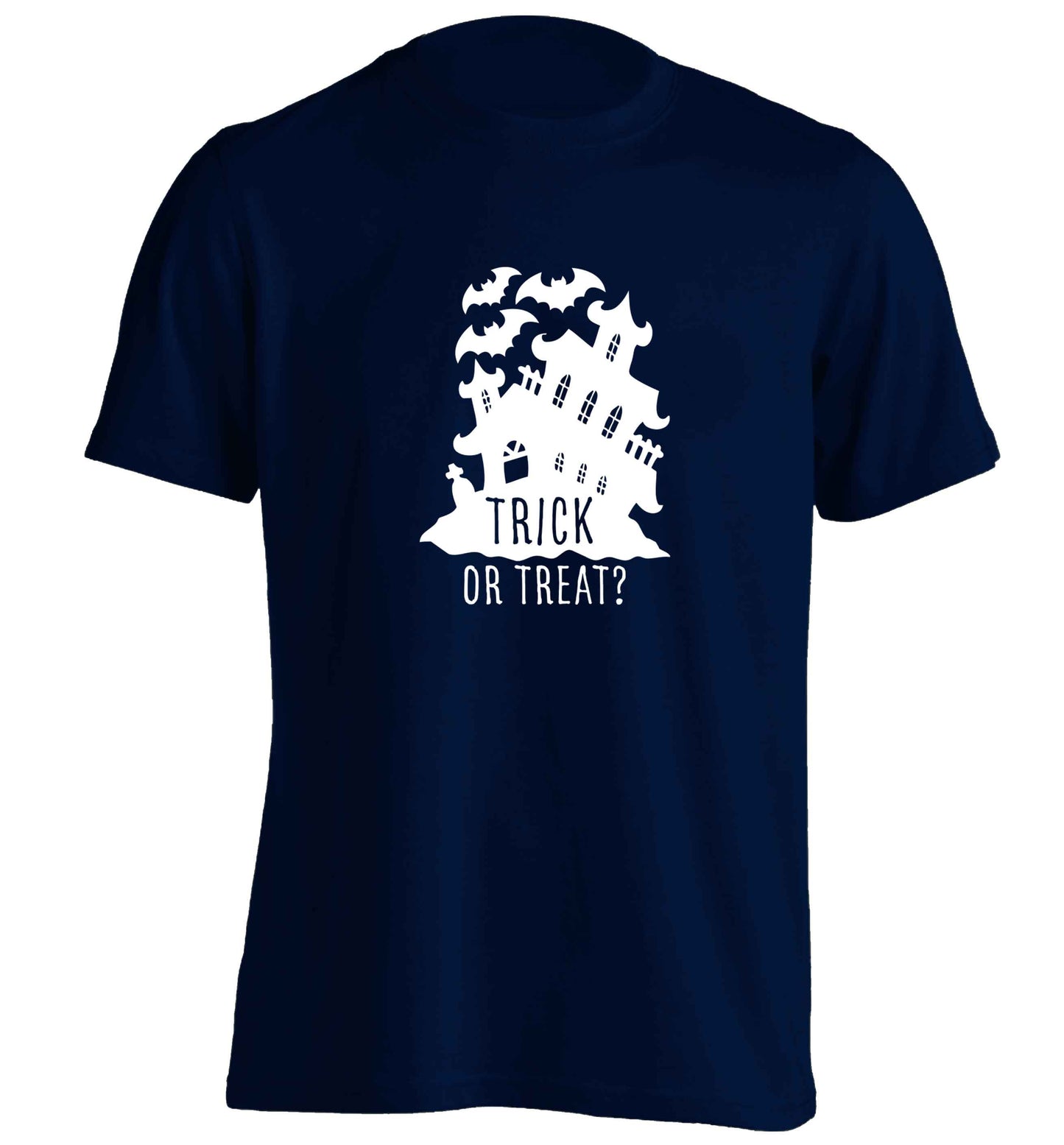 Trick or treat - haunted house adults unisex navy Tshirt 2XL