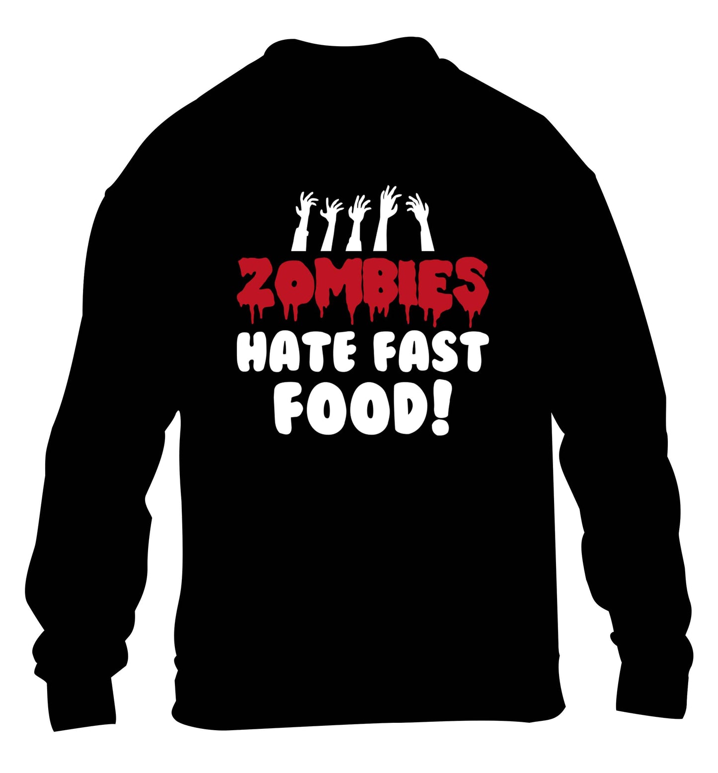 Zombies hate fast food children's black sweater 12-13 Years