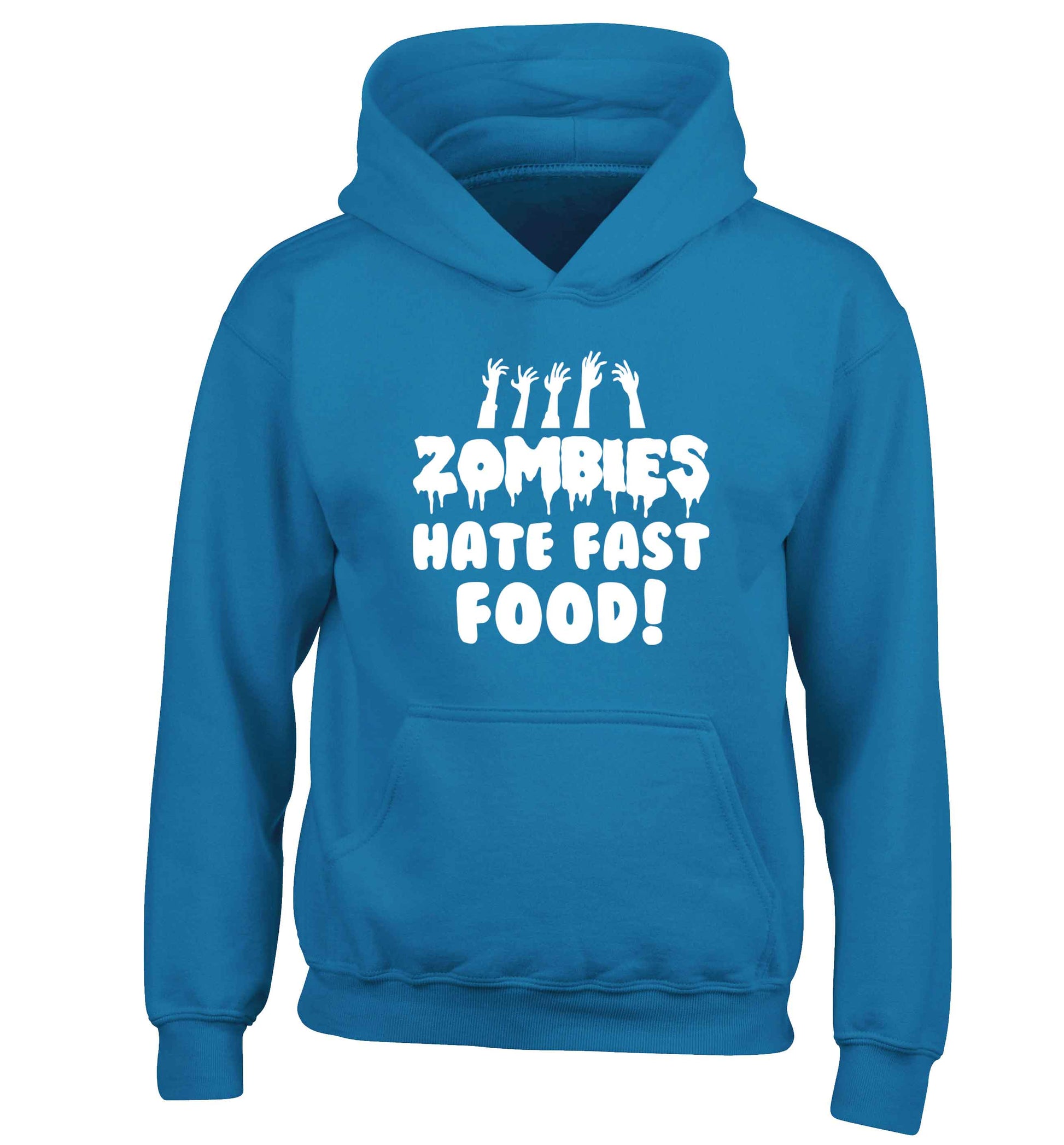 Zombies hate fast food children's blue hoodie 12-13 Years