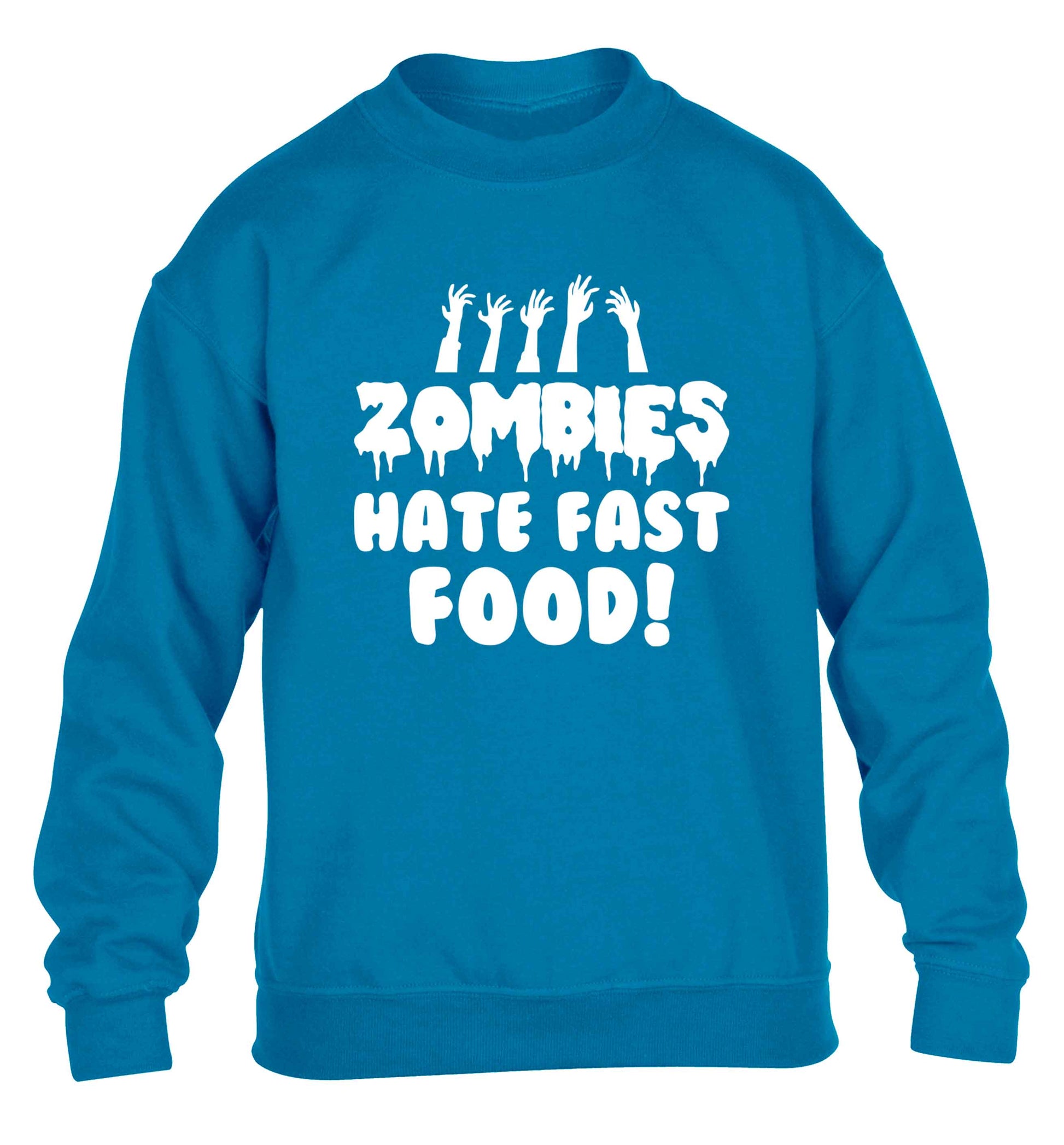 Zombies hate fast food children's blue sweater 12-13 Years