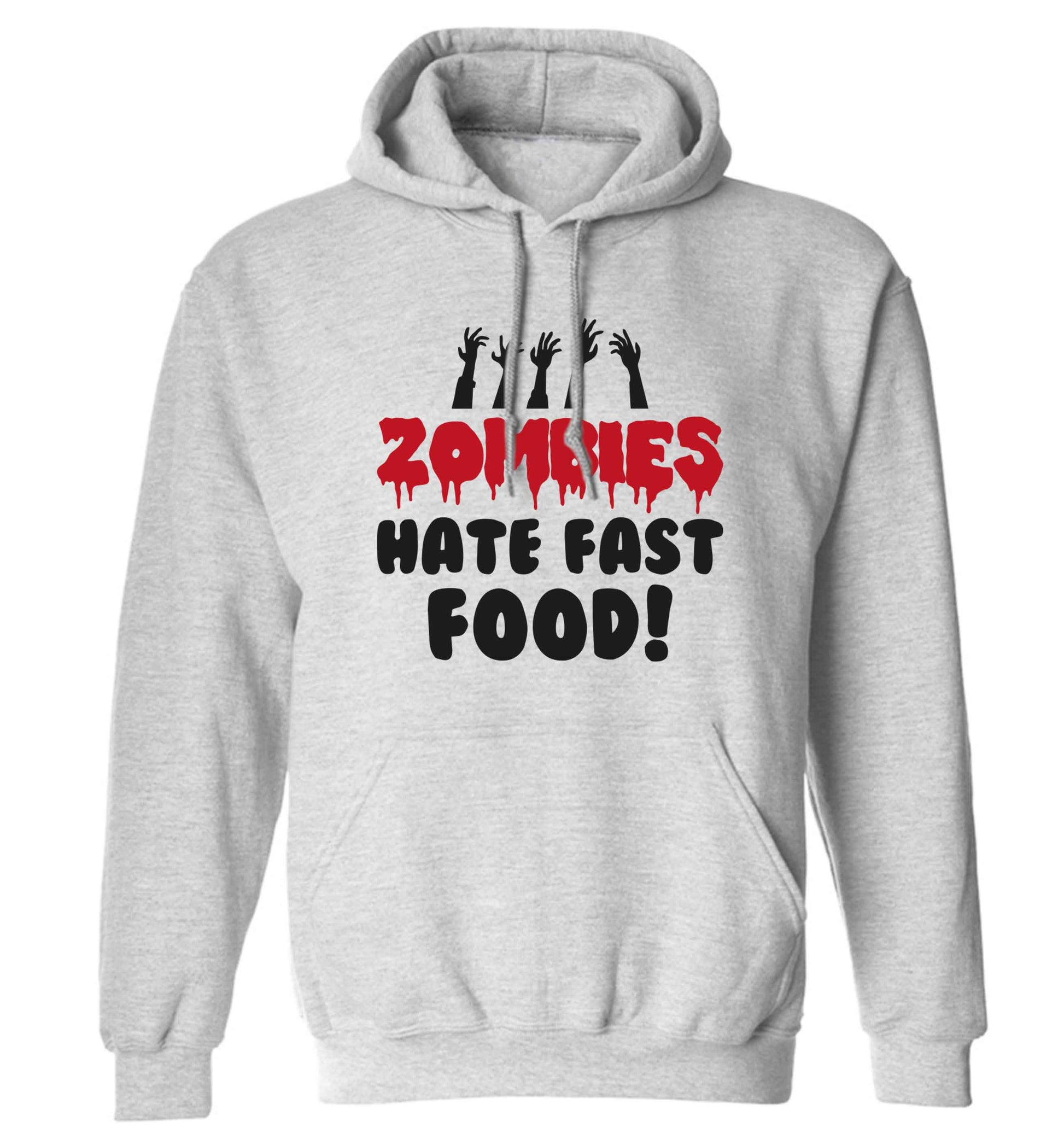 Zombies hate fast food adults unisex grey hoodie 2XL