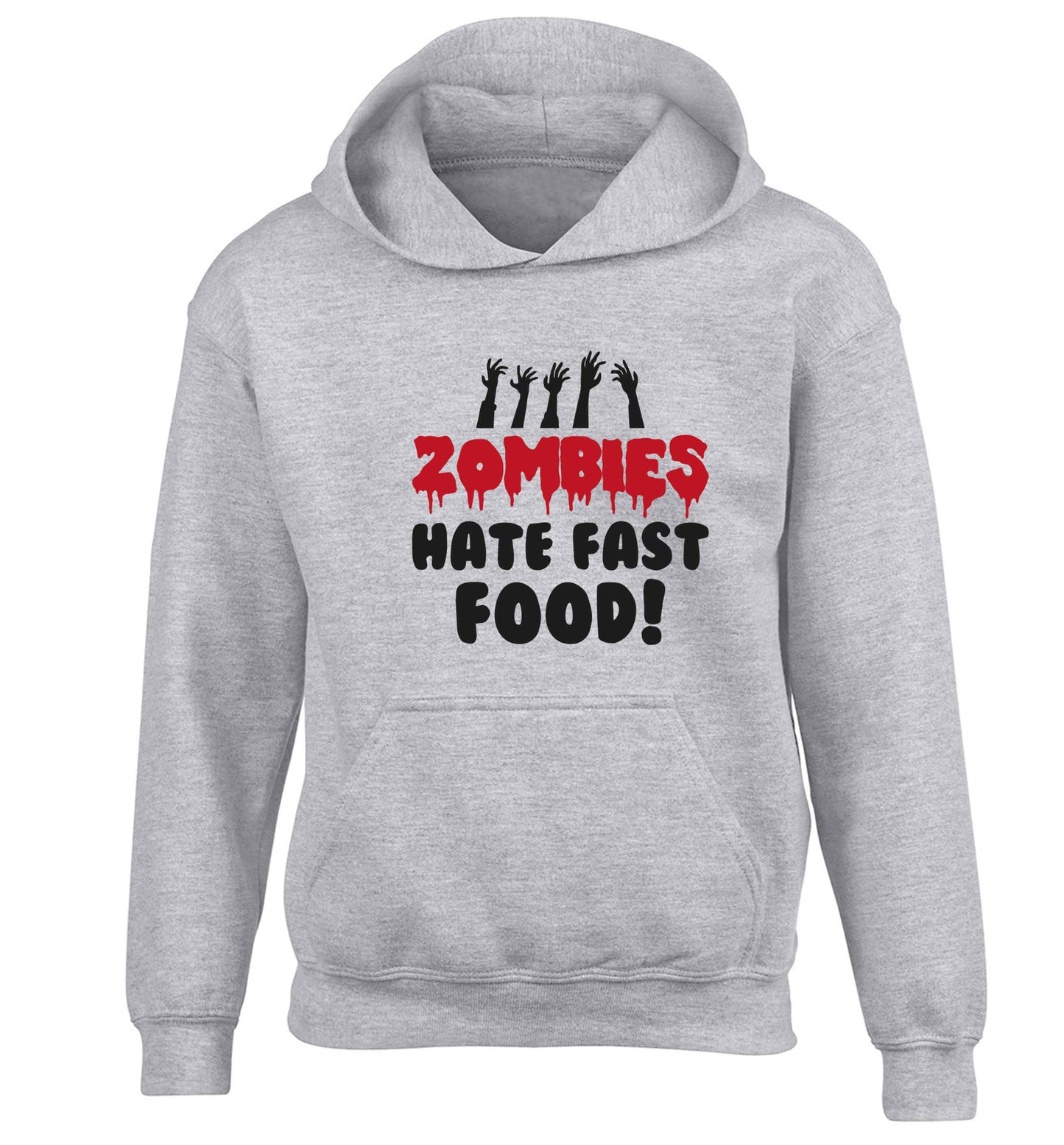 Zombies hate fast food children's grey hoodie 12-13 Years