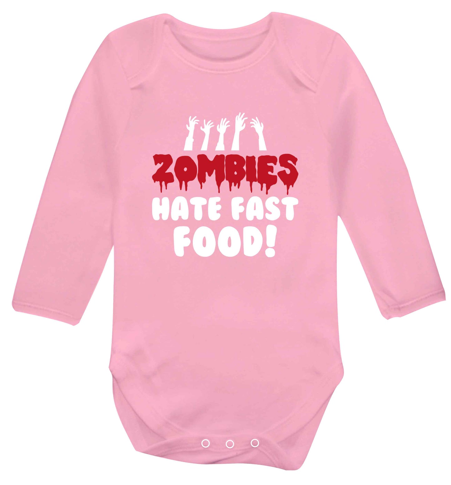 Zombies hate fast food baby vest long sleeved pale pink 6-12 months