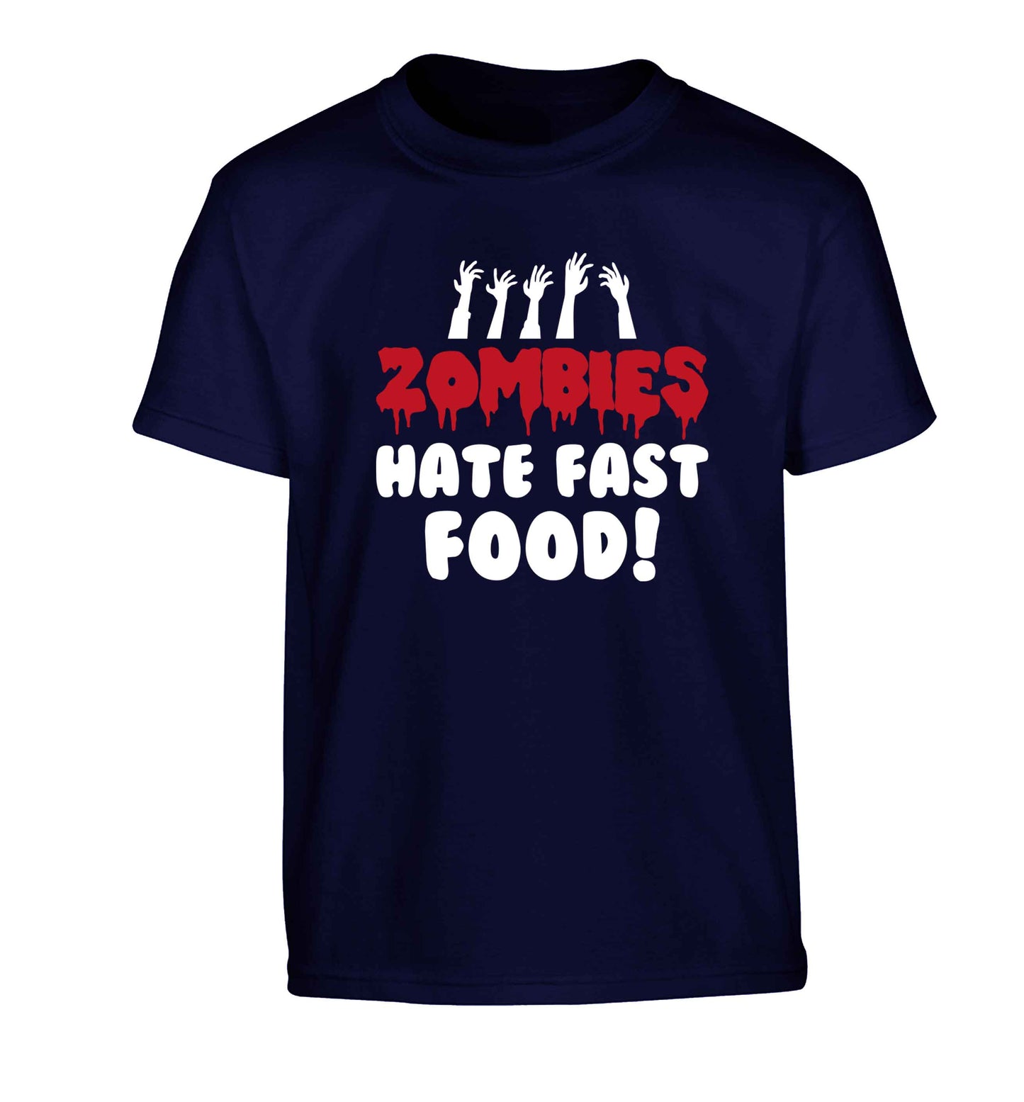 Zombies hate fast food Children's navy Tshirt 12-13 Years