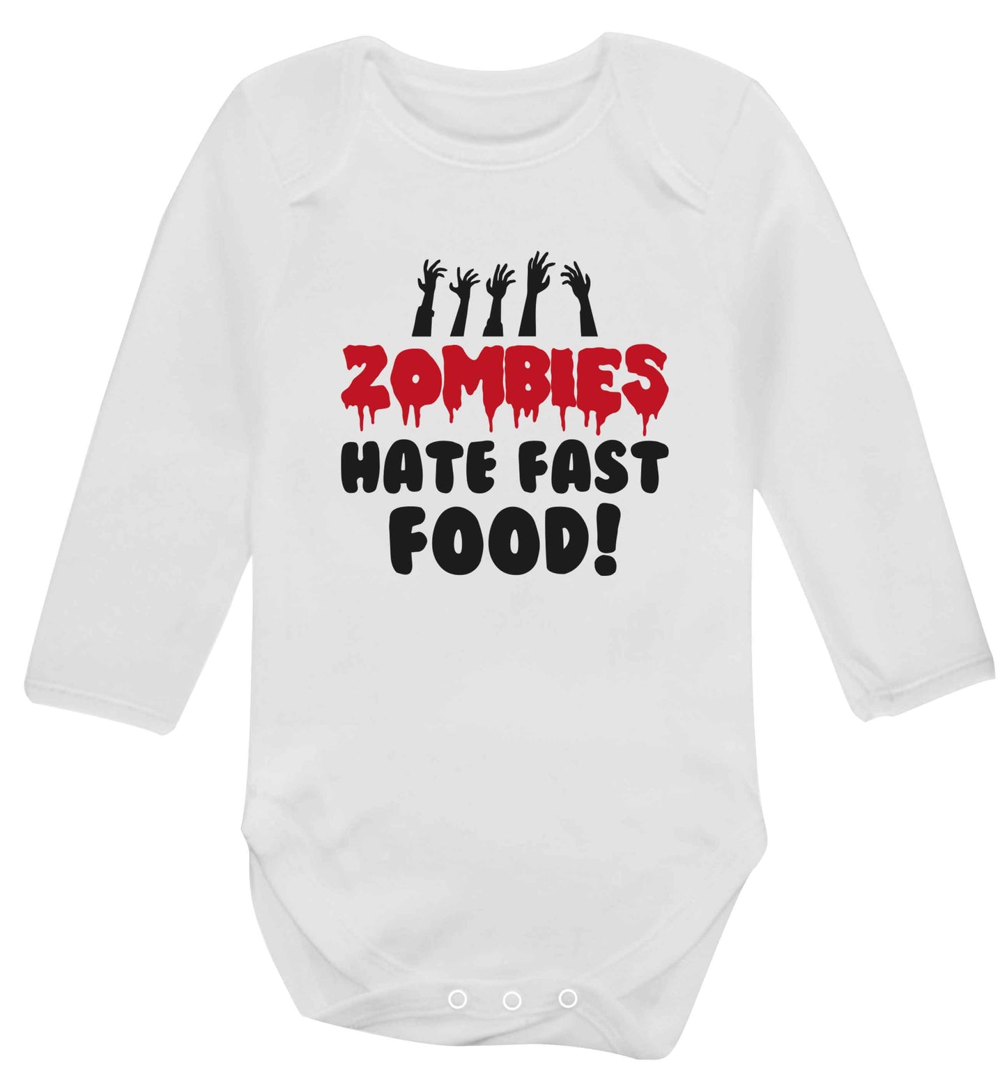 Zombies hate fast food baby vest long sleeved white 6-12 months