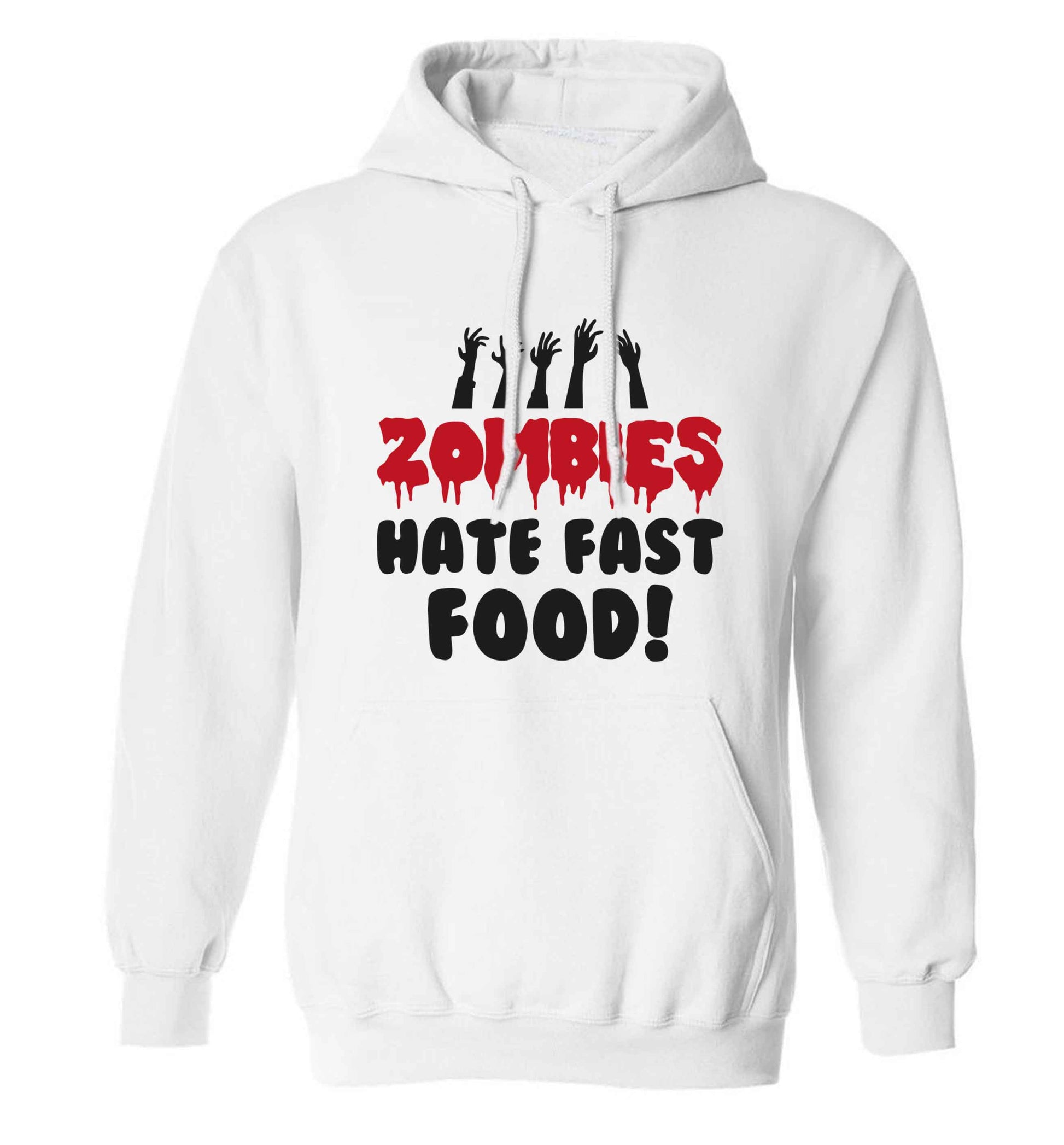 Zombies hate fast food adults unisex white hoodie 2XL