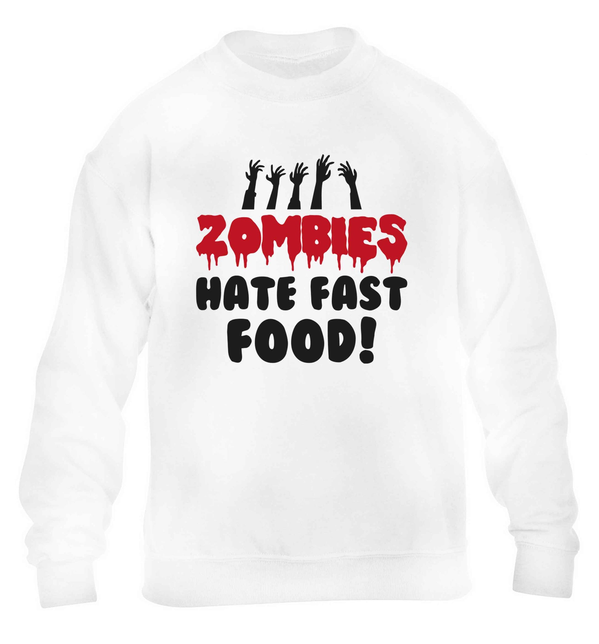 Zombies hate fast food children's white sweater 12-13 Years