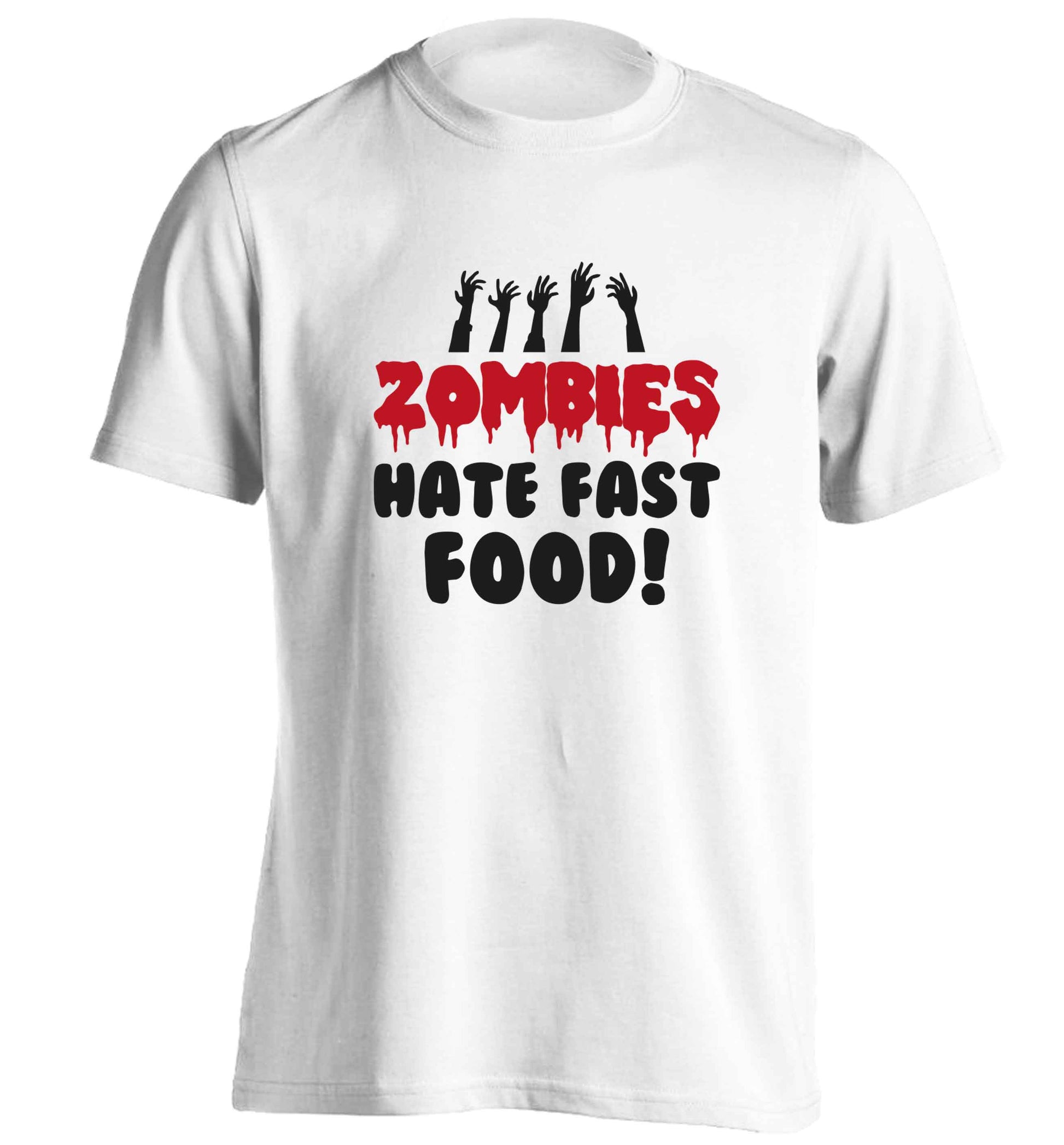 Zombies hate fast food adults unisex white Tshirt 2XL