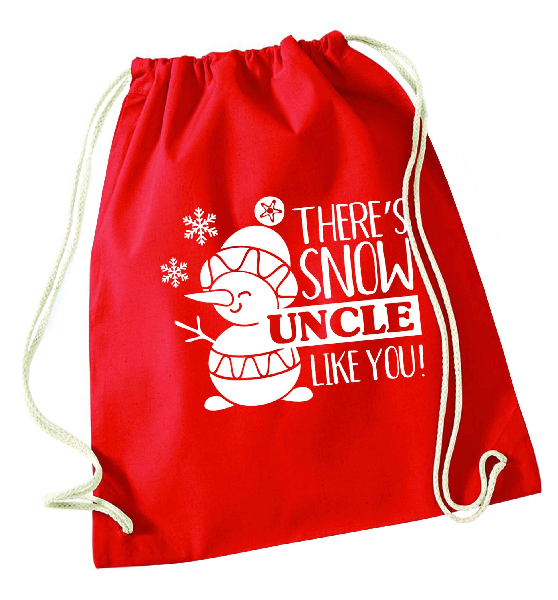 There's snow uncle like you red drawstring bag 
