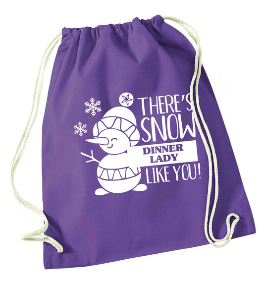 There's snow dinner lady like you purple drawstring bag