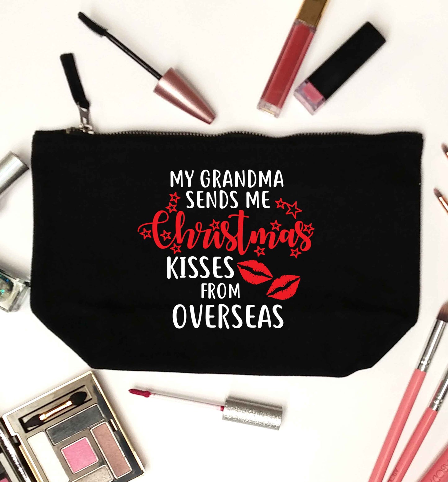 Grandma Christmas Kisses Overseas black makeup bag