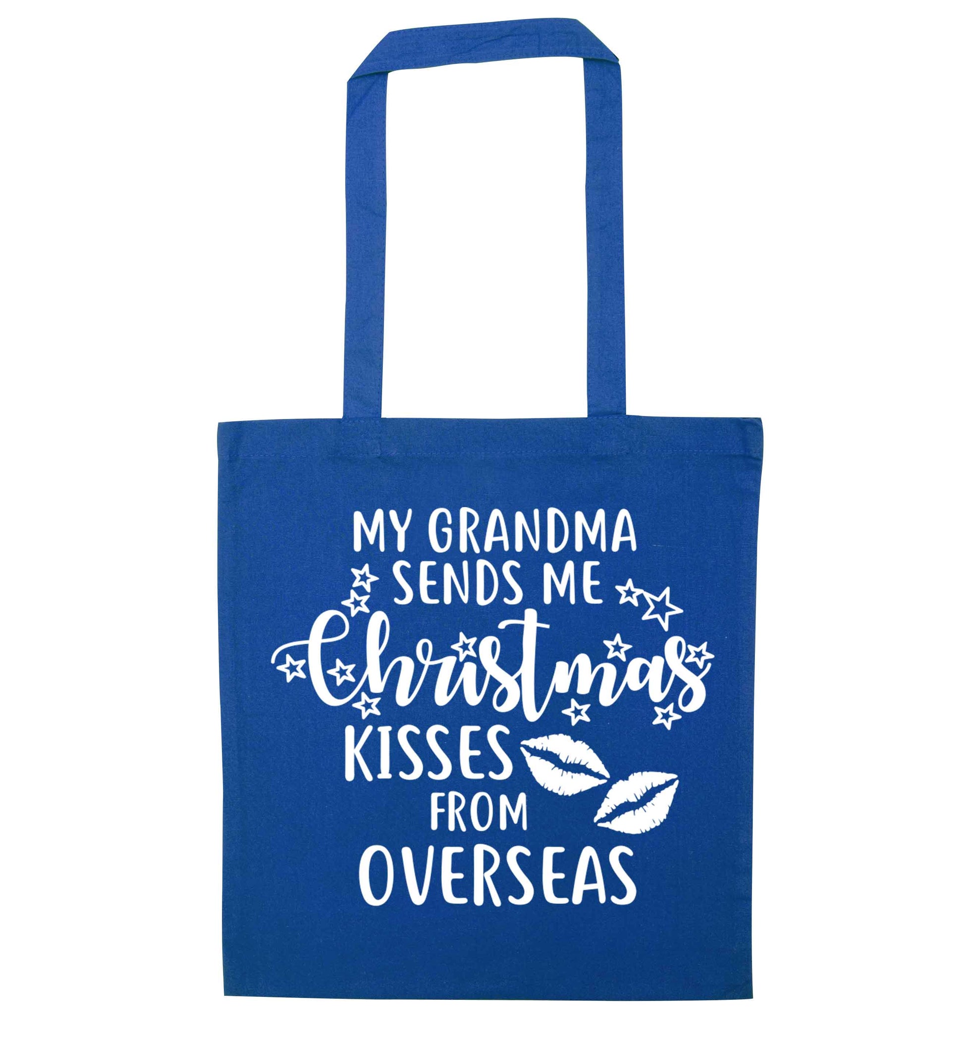 Grandma Christmas Kisses Overseas blue tote bag