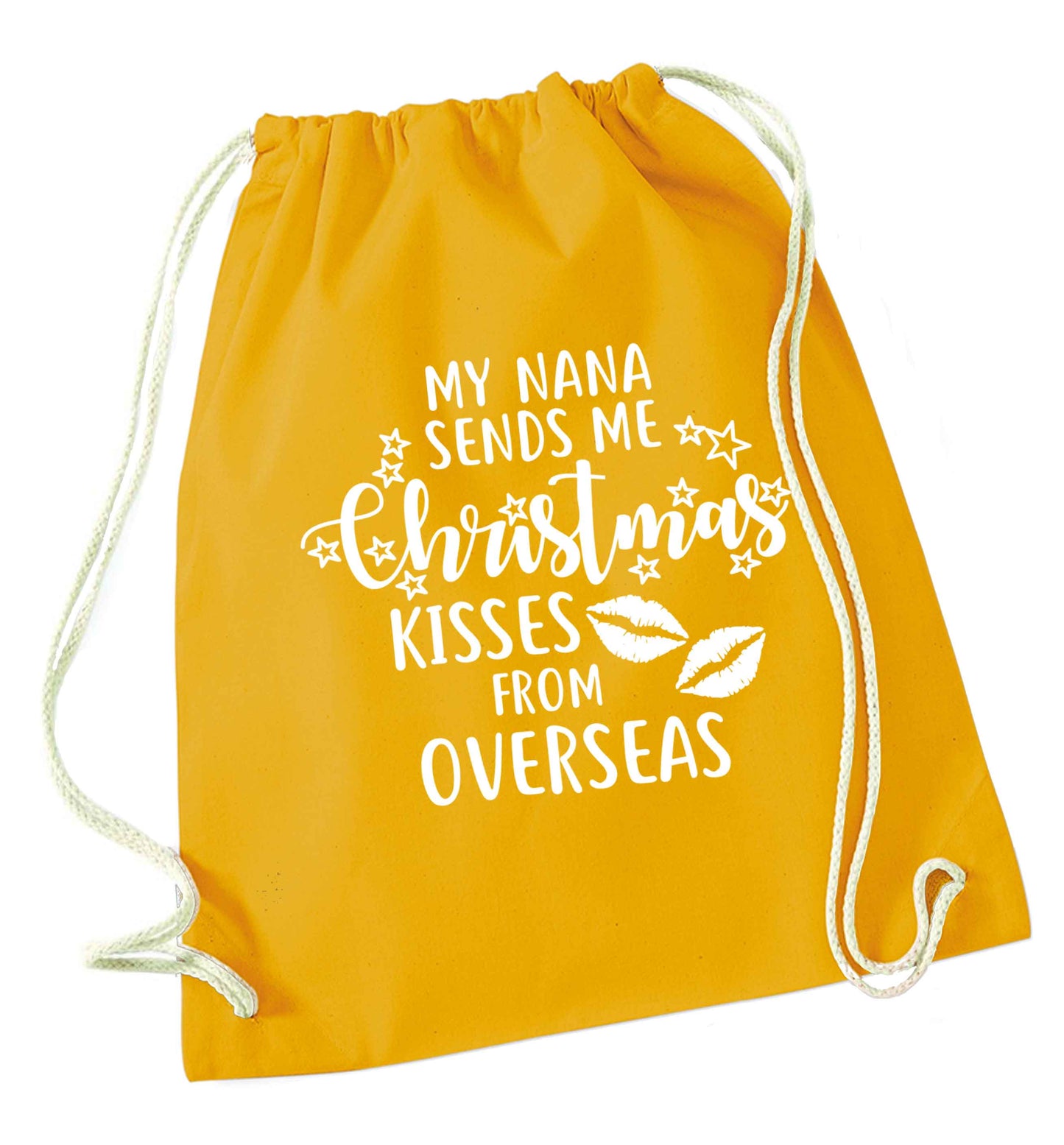 Grandma Christmas Kisses Overseas mustard drawstring bag