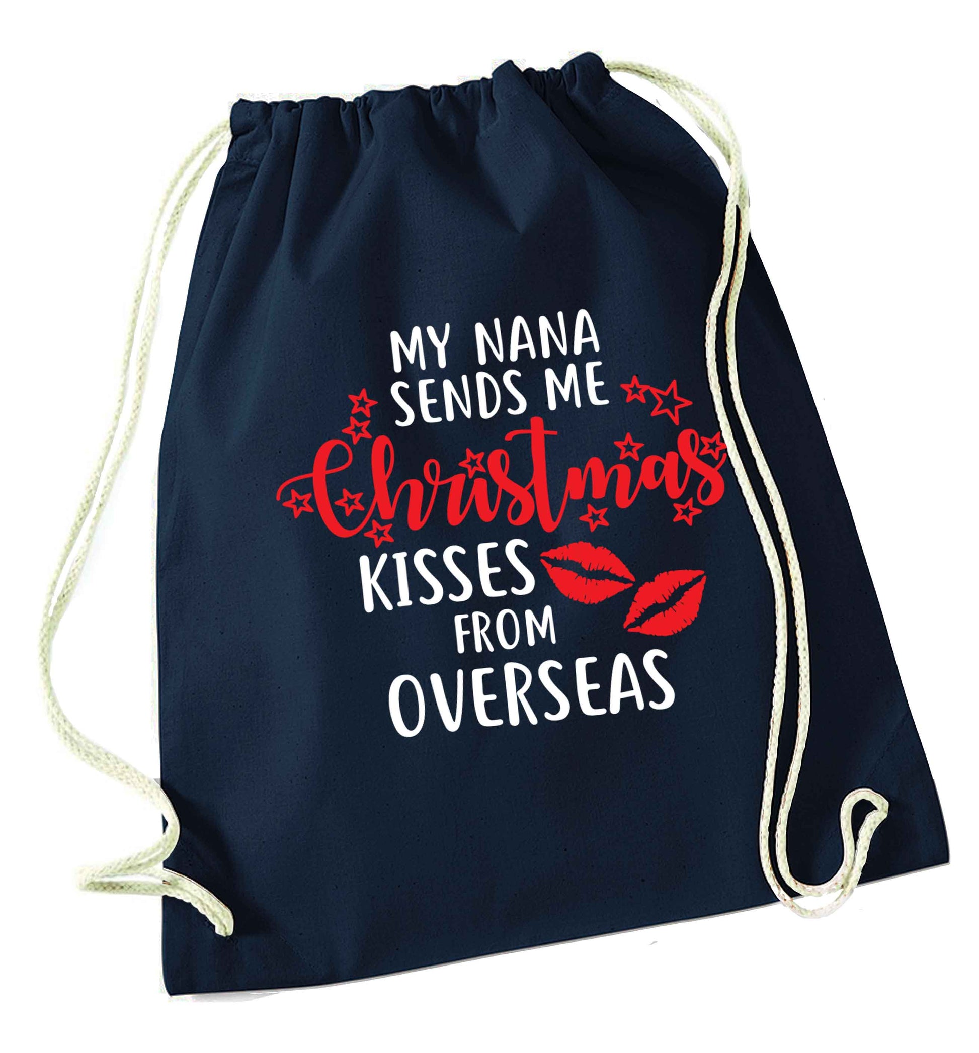 Grandma Christmas Kisses Overseas navy drawstring bag