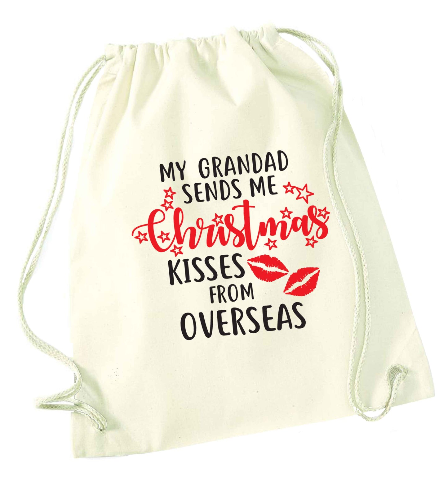 Grandad Christmas Kisses Overseas natural drawstring bag