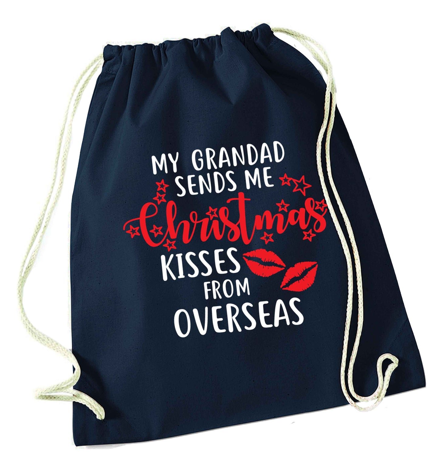 Grandad Christmas Kisses Overseas navy drawstring bag