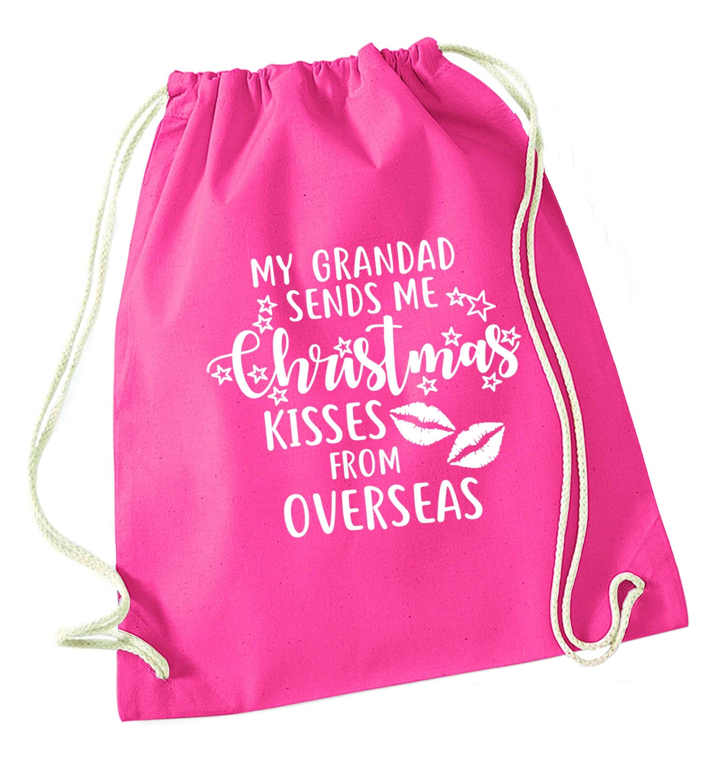 Grandad Christmas Kisses Overseas pink drawstring bag