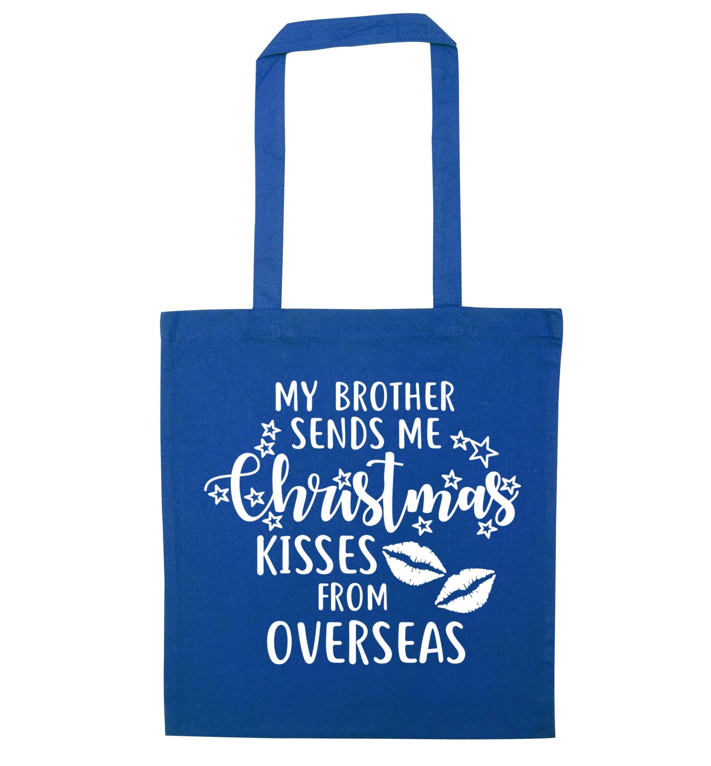 Brother Christmas Kisses Overseas blue tote bag