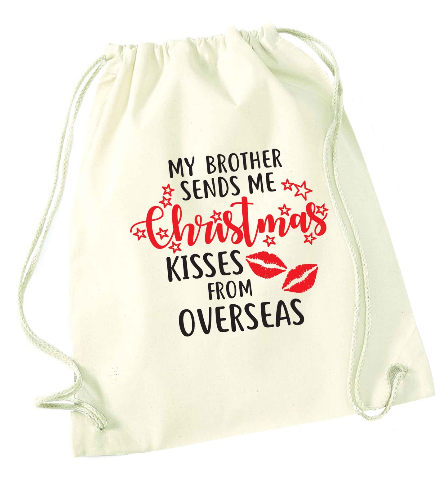 Brother Christmas Kisses Overseas natural drawstring bag