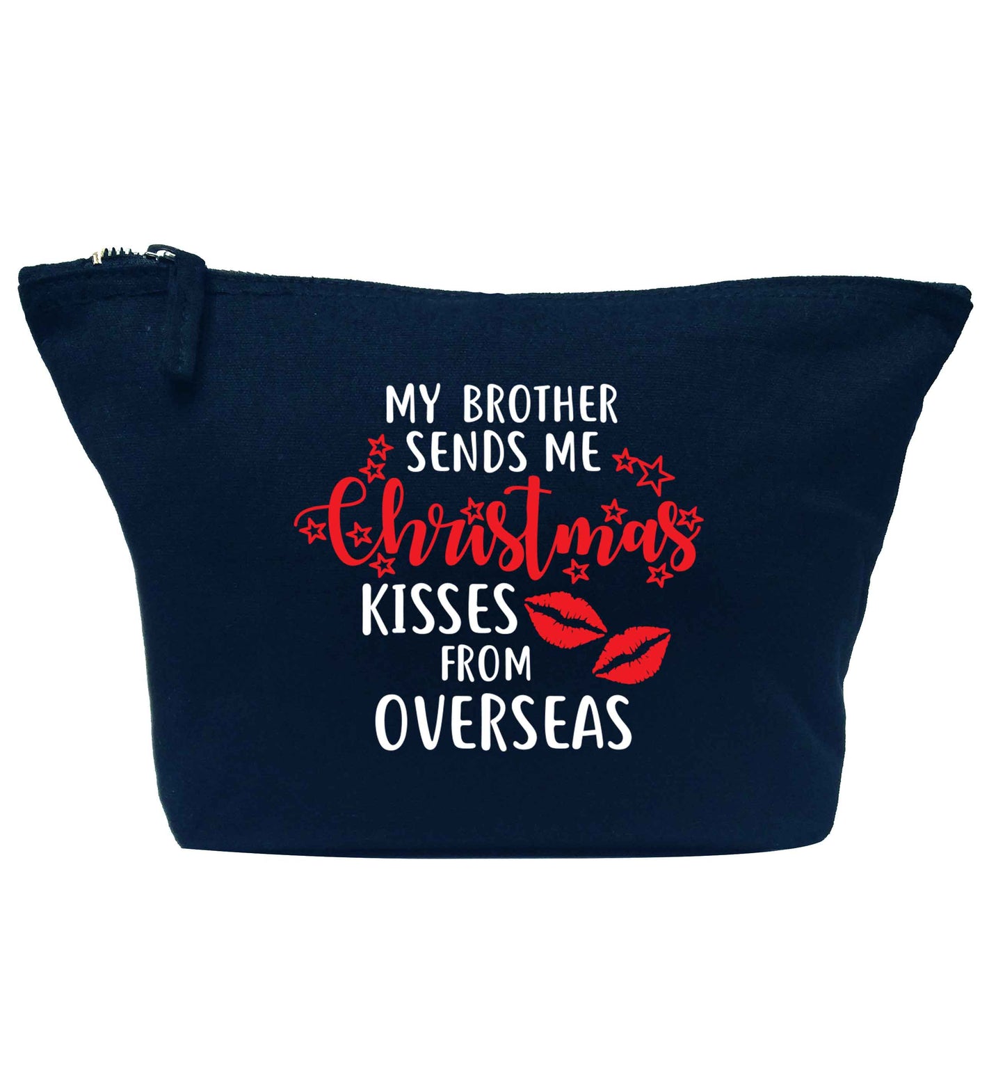 Brother Christmas Kisses Overseas navy makeup bag
