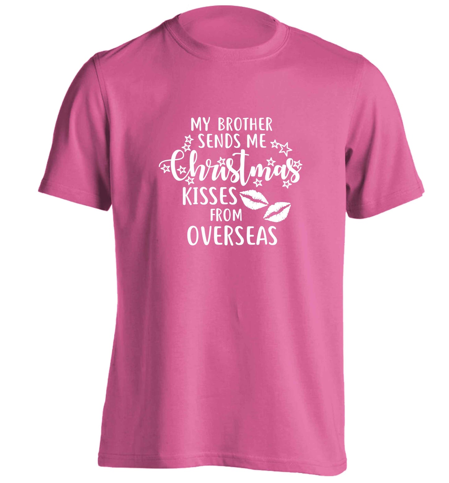 Brother Christmas Kisses Overseas adults unisex pink Tshirt 2XL