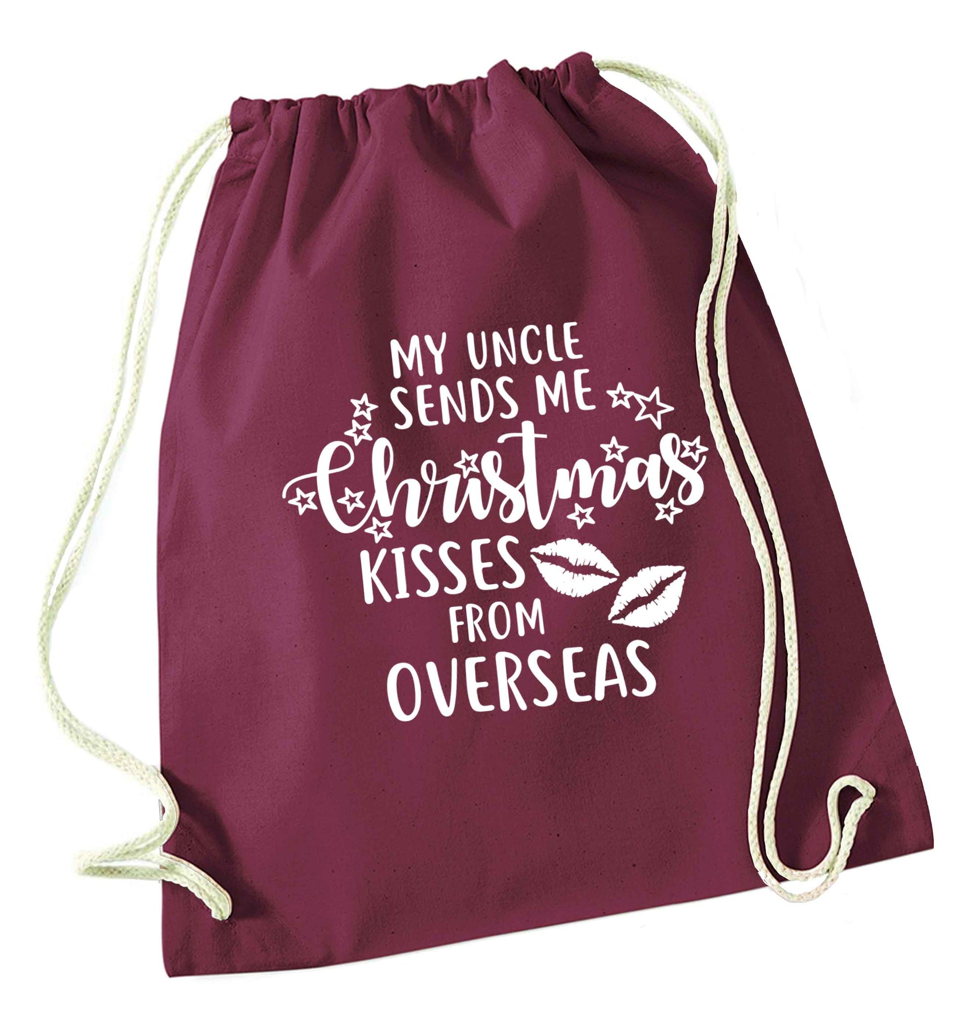 Brother Christmas Kisses Overseas maroon drawstring bag