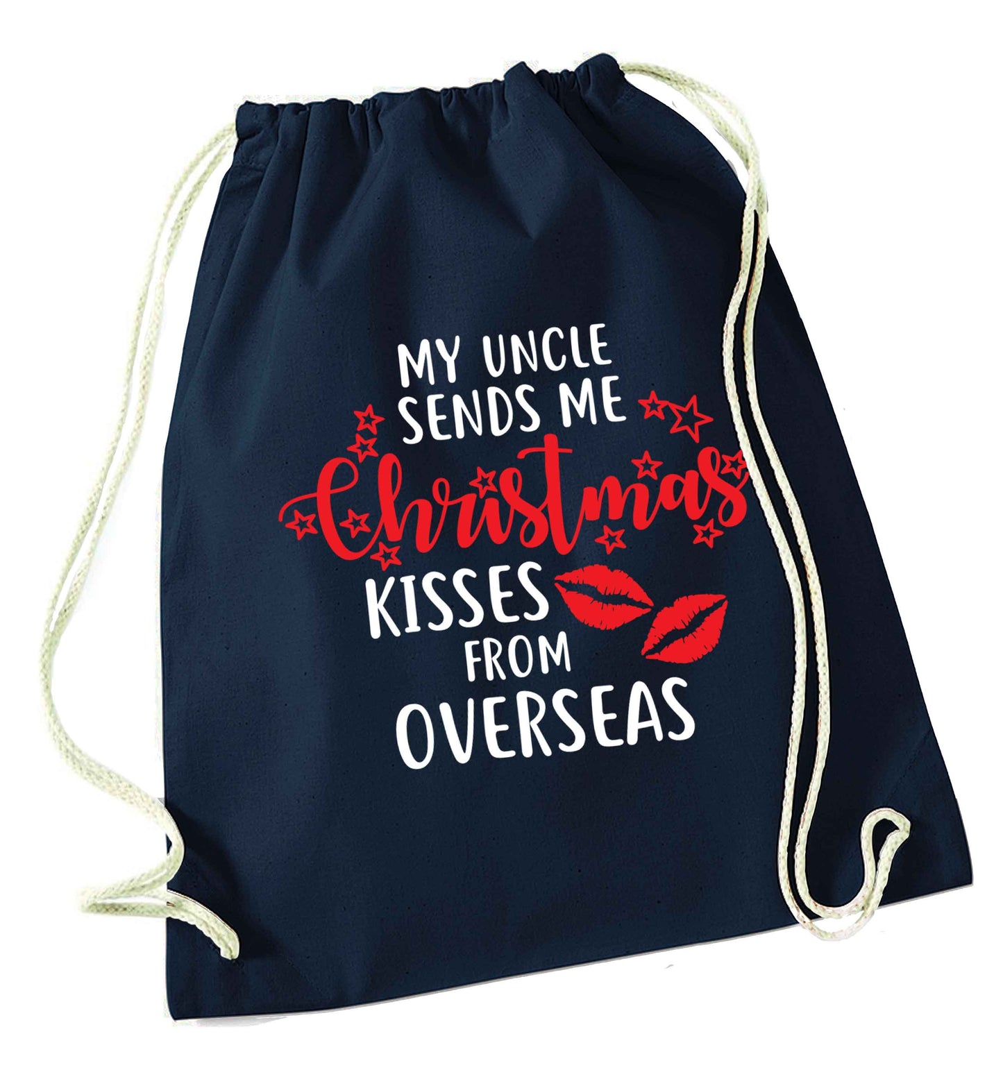 Brother Christmas Kisses Overseas navy drawstring bag