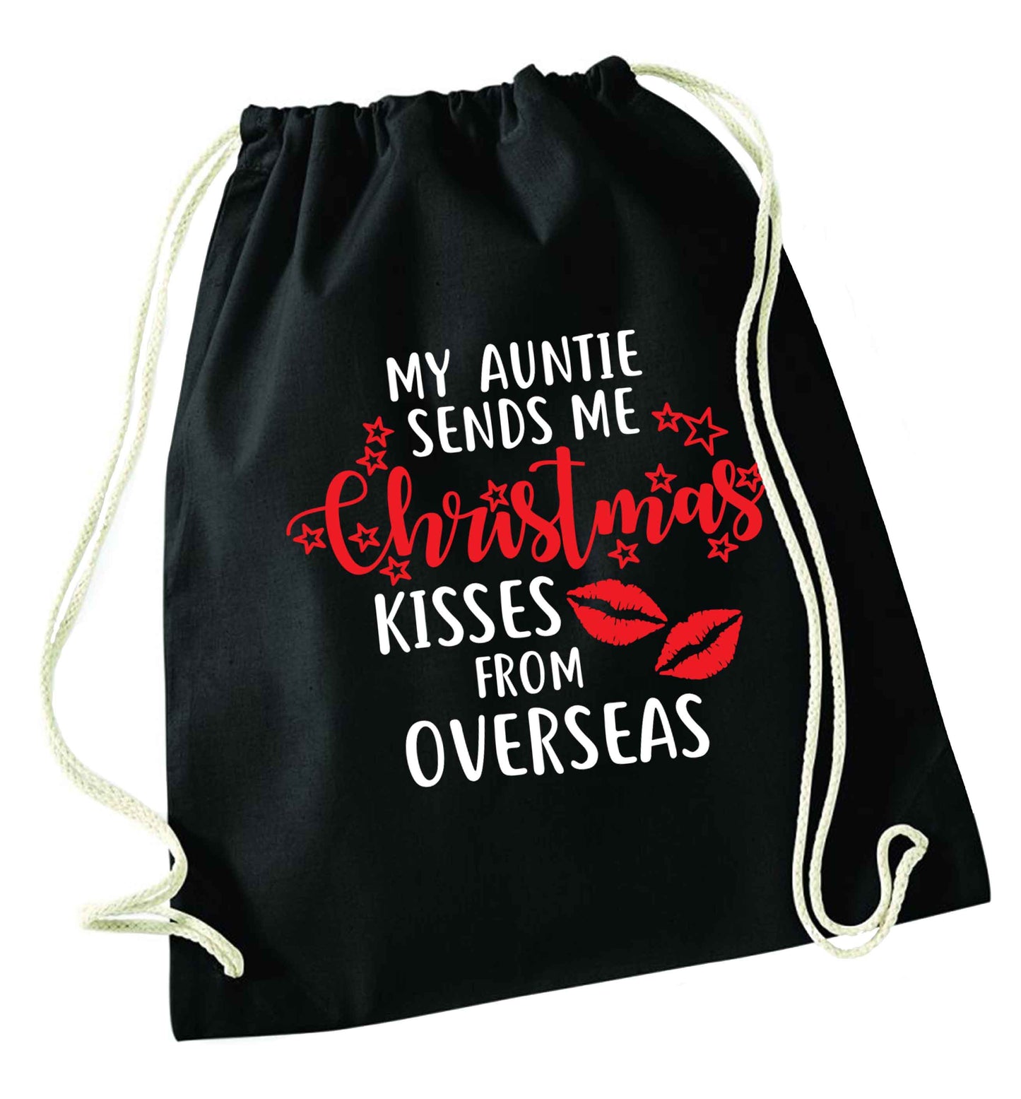 Auntie Christmas Kisses Overseas black drawstring bag