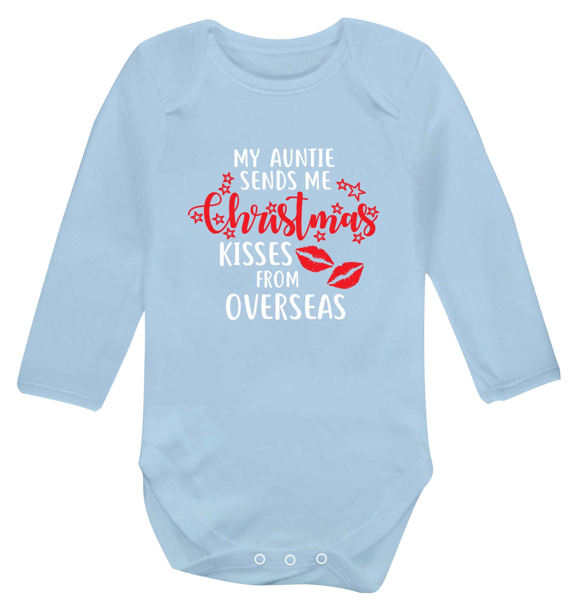 Auntie Christmas Kisses Overseas baby vest long sleeved pale blue 6-12 months