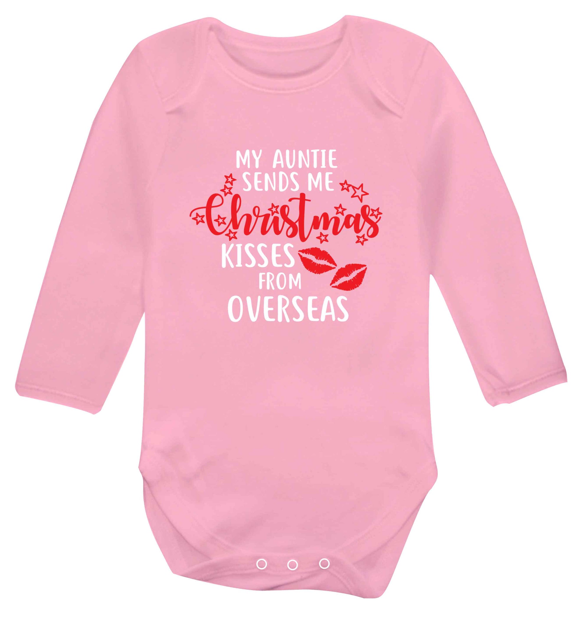 Auntie Christmas Kisses Overseas baby vest long sleeved pale pink 6-12 months