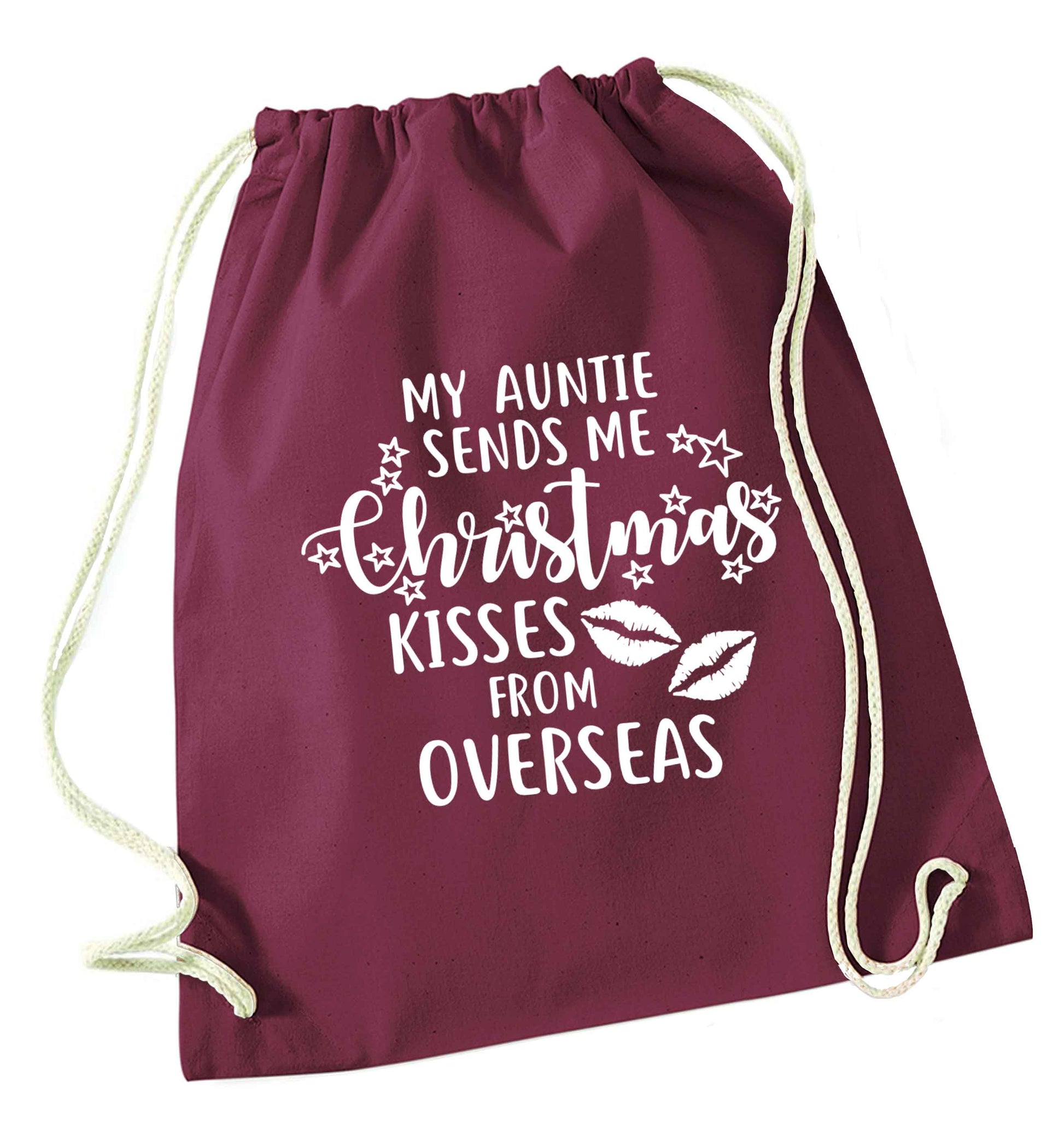 Auntie Christmas Kisses Overseas maroon drawstring bag