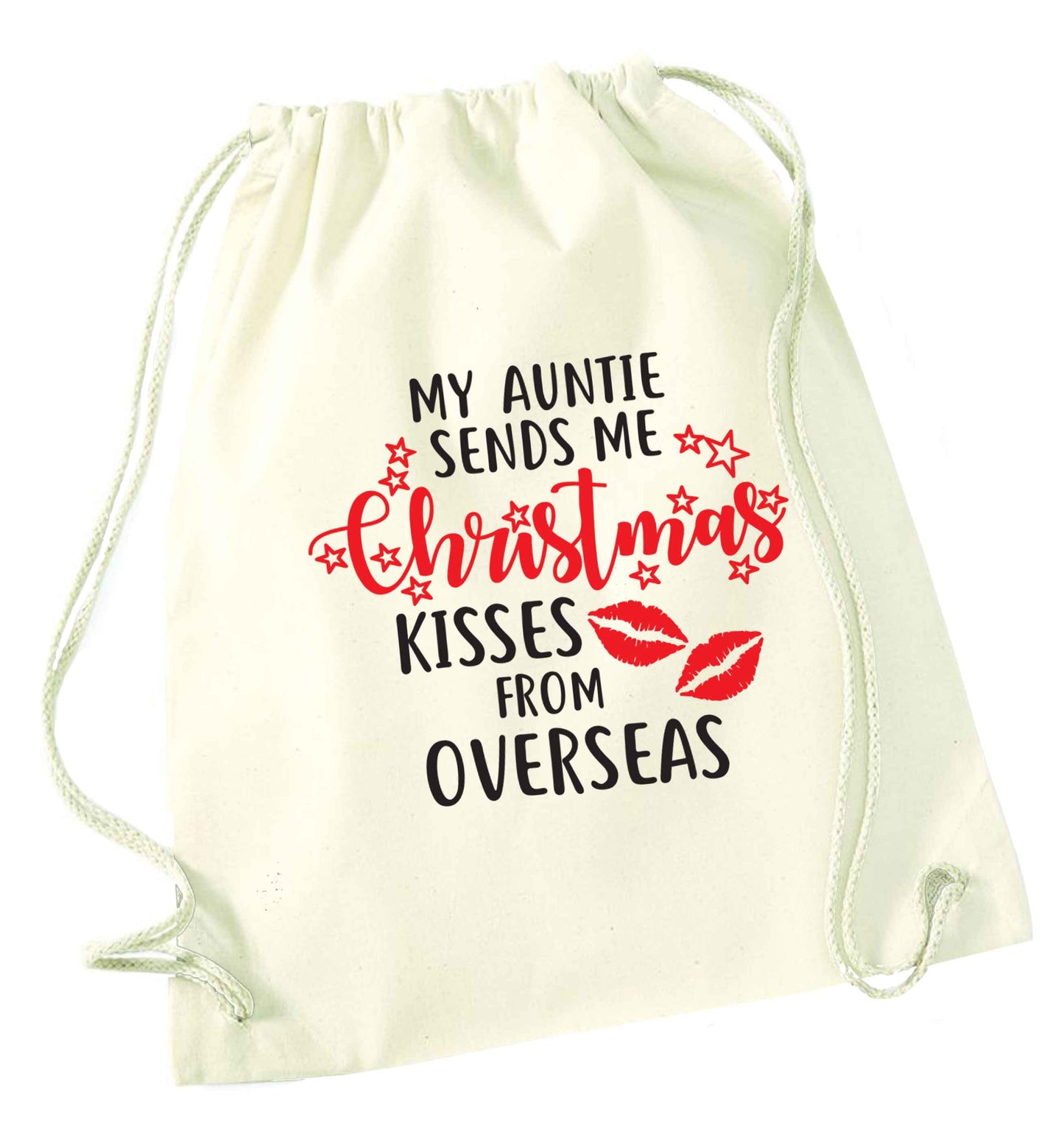 Auntie Christmas Kisses Overseas natural drawstring bag