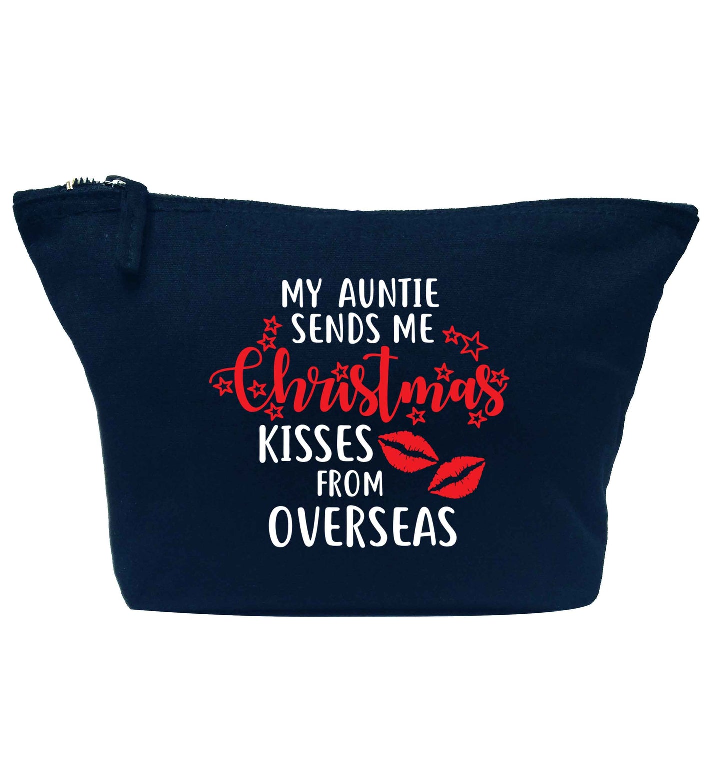 Auntie Christmas Kisses Overseas navy makeup bag