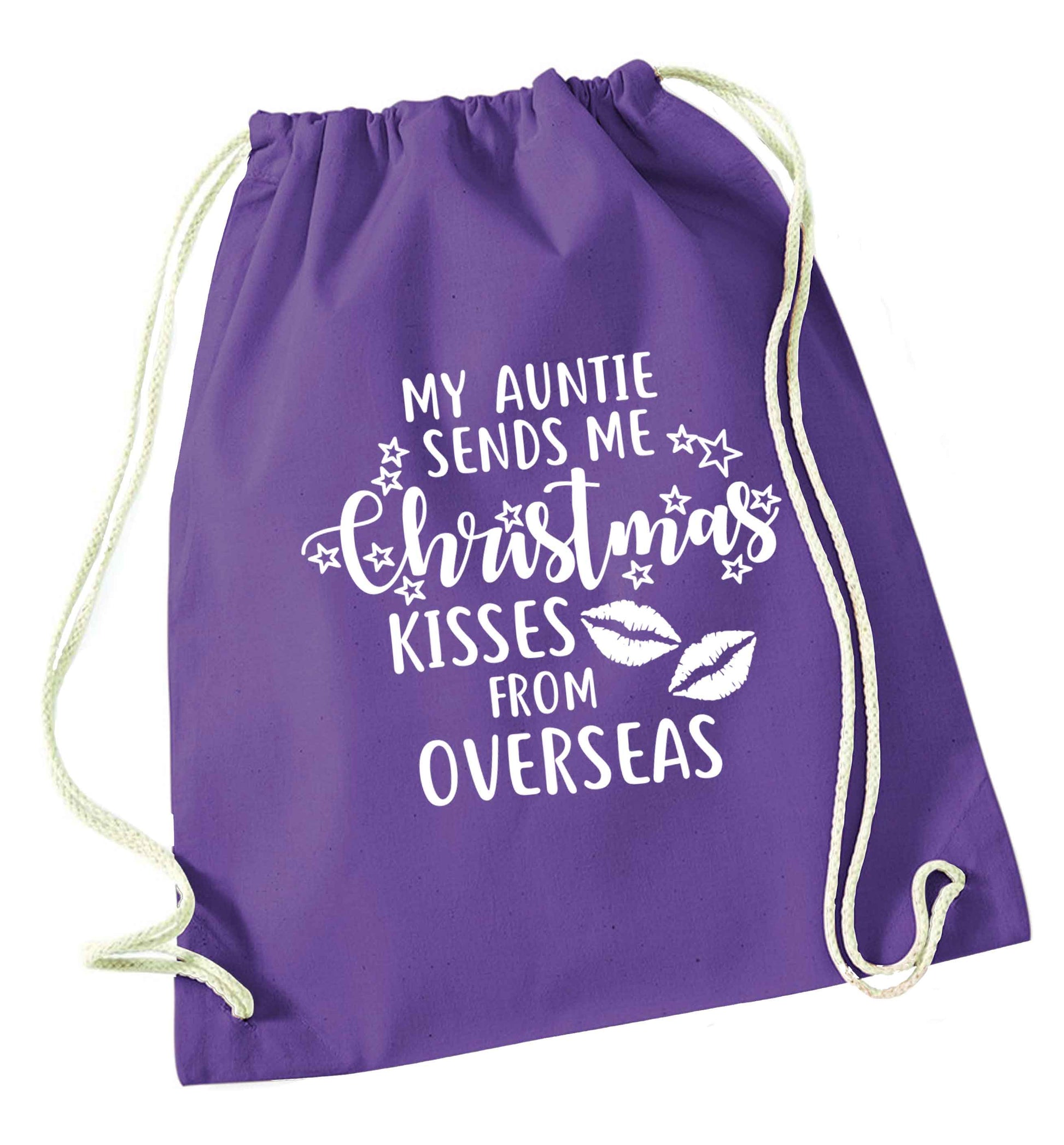 Auntie Christmas Kisses Overseas purple drawstring bag