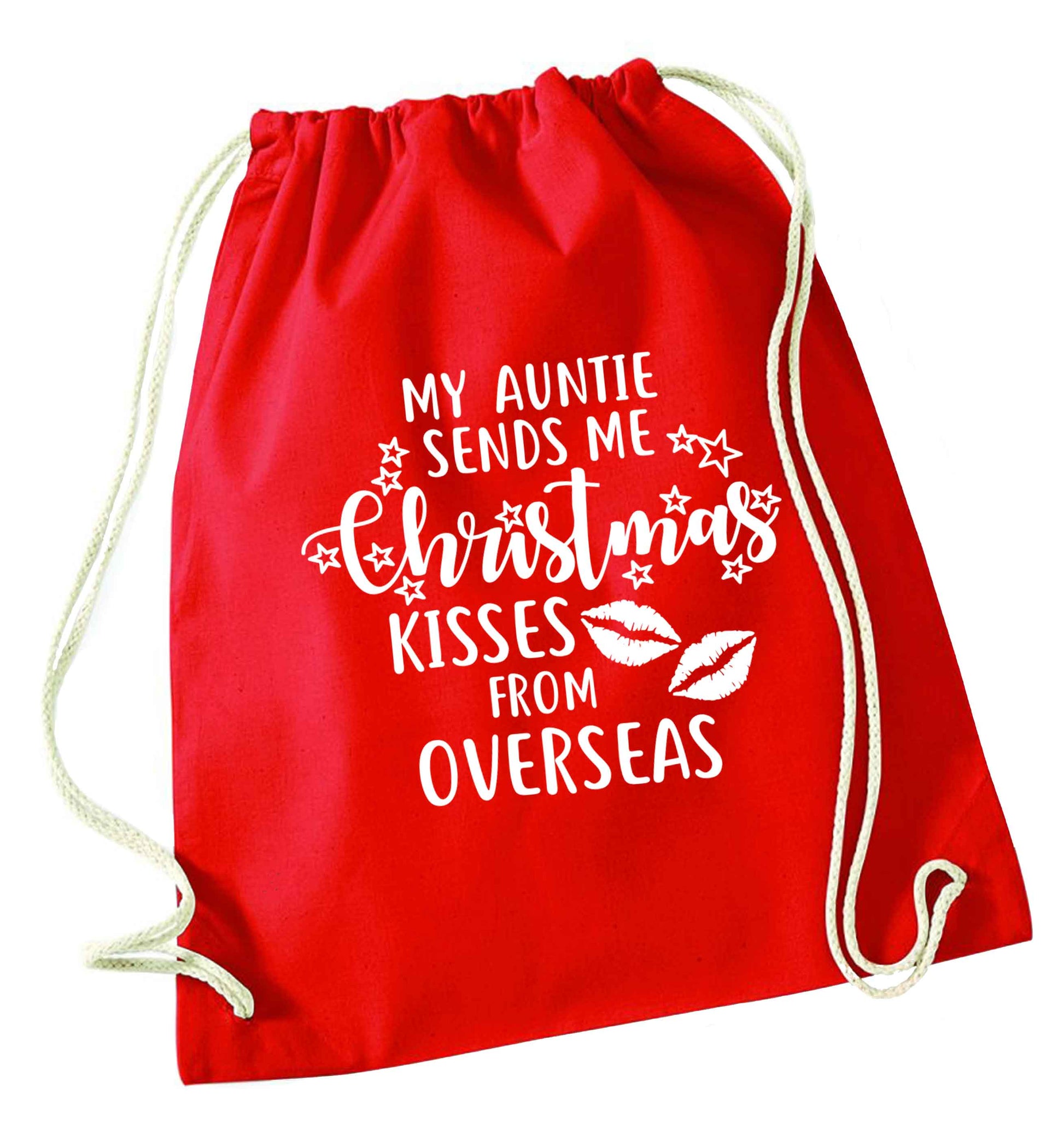 Auntie Christmas Kisses Overseas red drawstring bag 