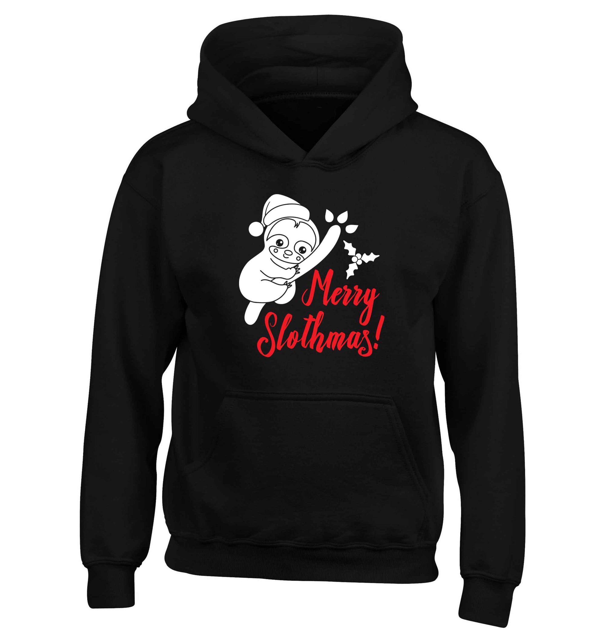 Merry Slothmas children's black hoodie 12-13 Years