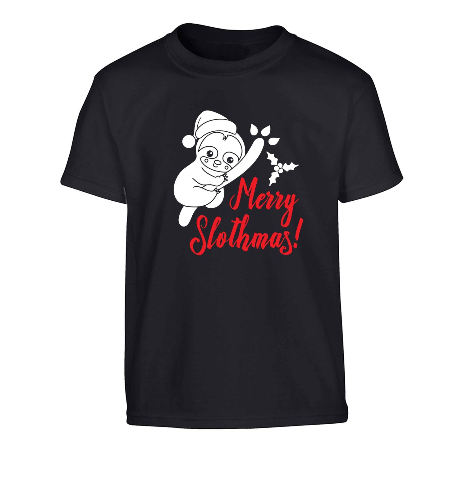 Merry Slothmas Children's black Tshirt 12-13 Years