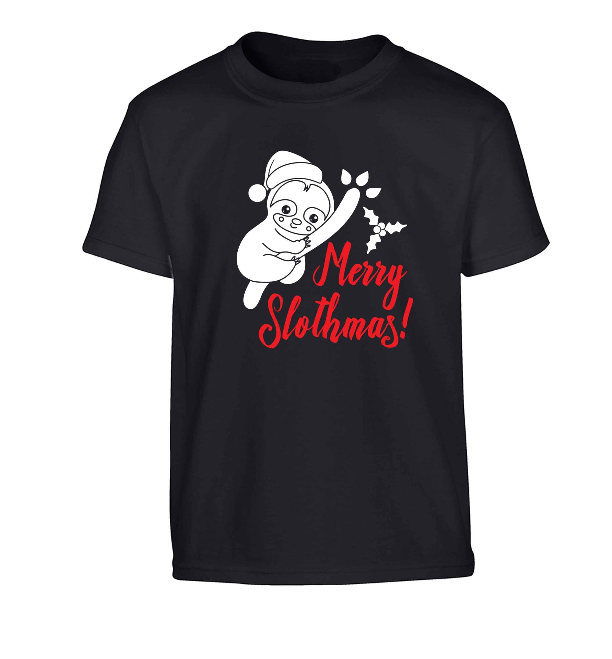 Merry Slothmas Children's black Tshirt 12-13 Years
