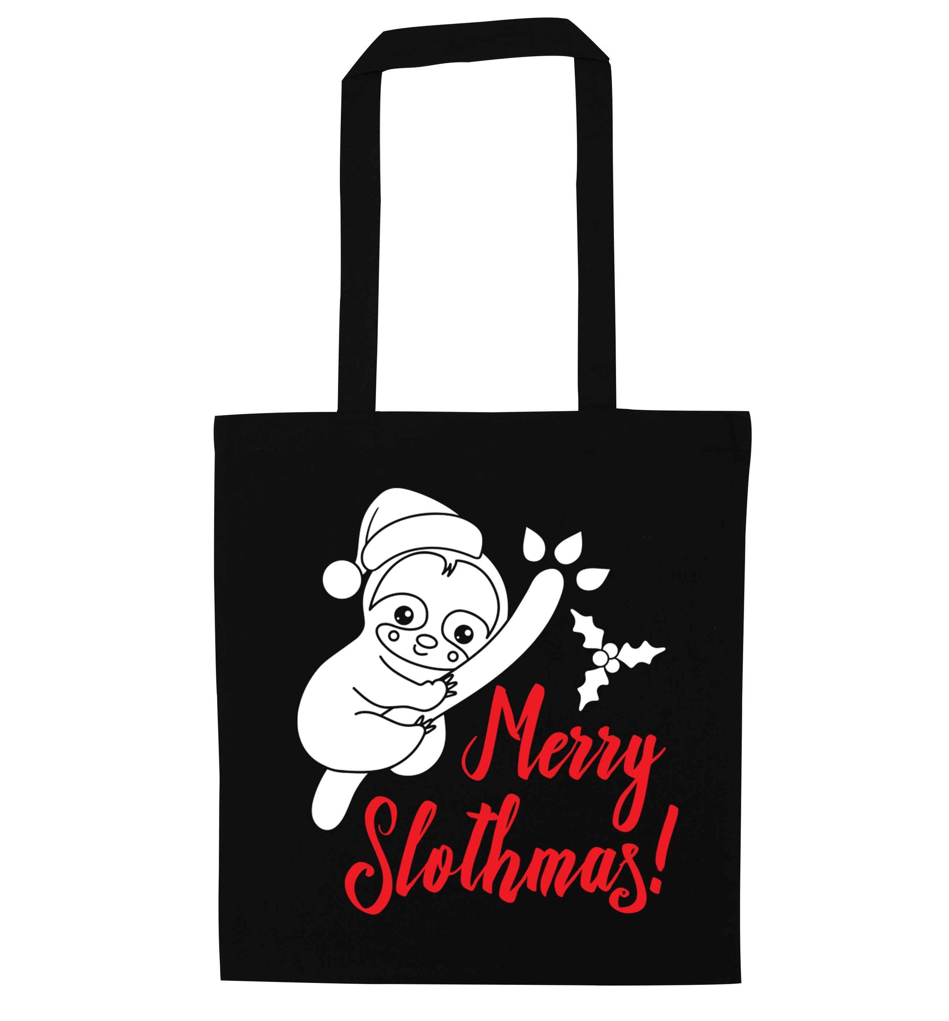 Merry Slothmas black tote bag