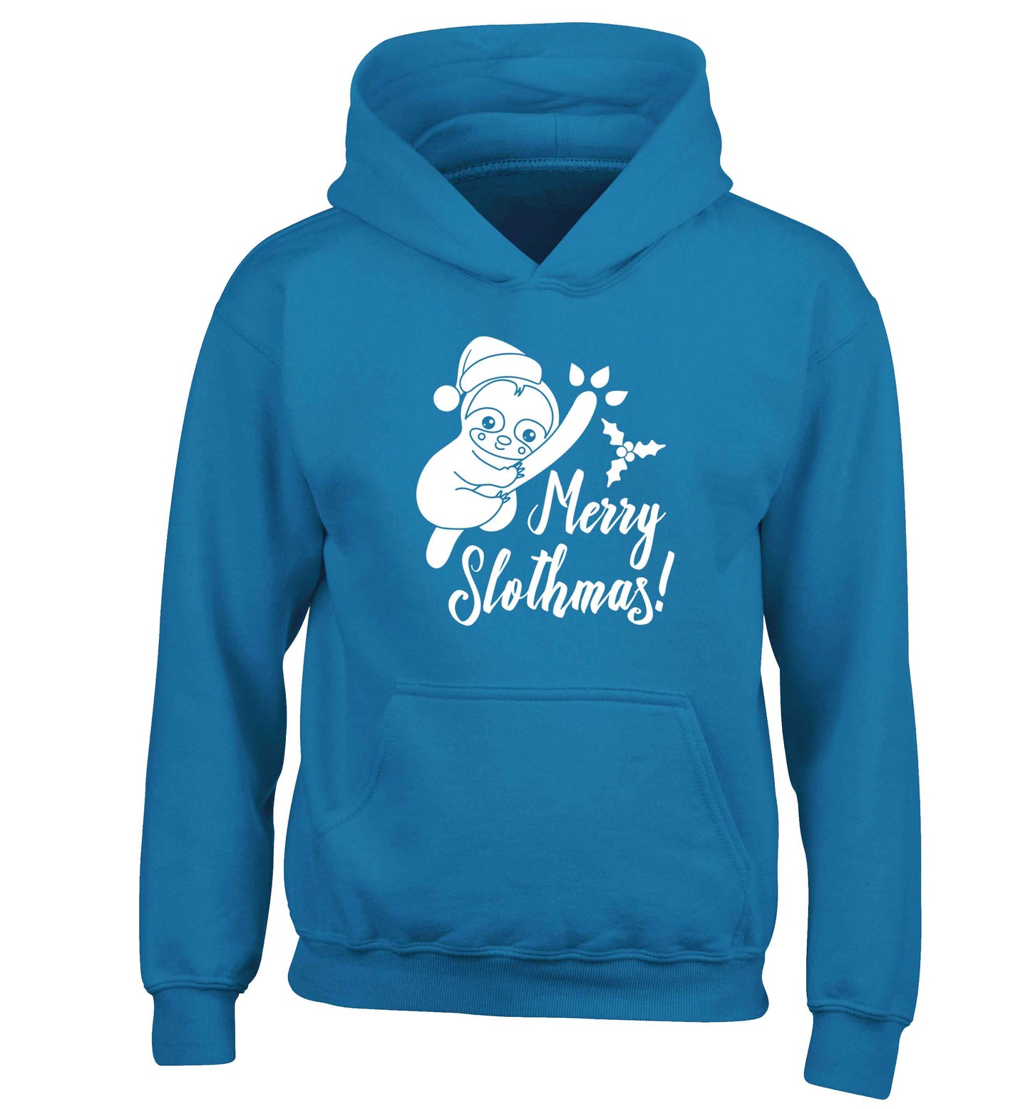 Merry Slothmas children's blue hoodie 12-13 Years