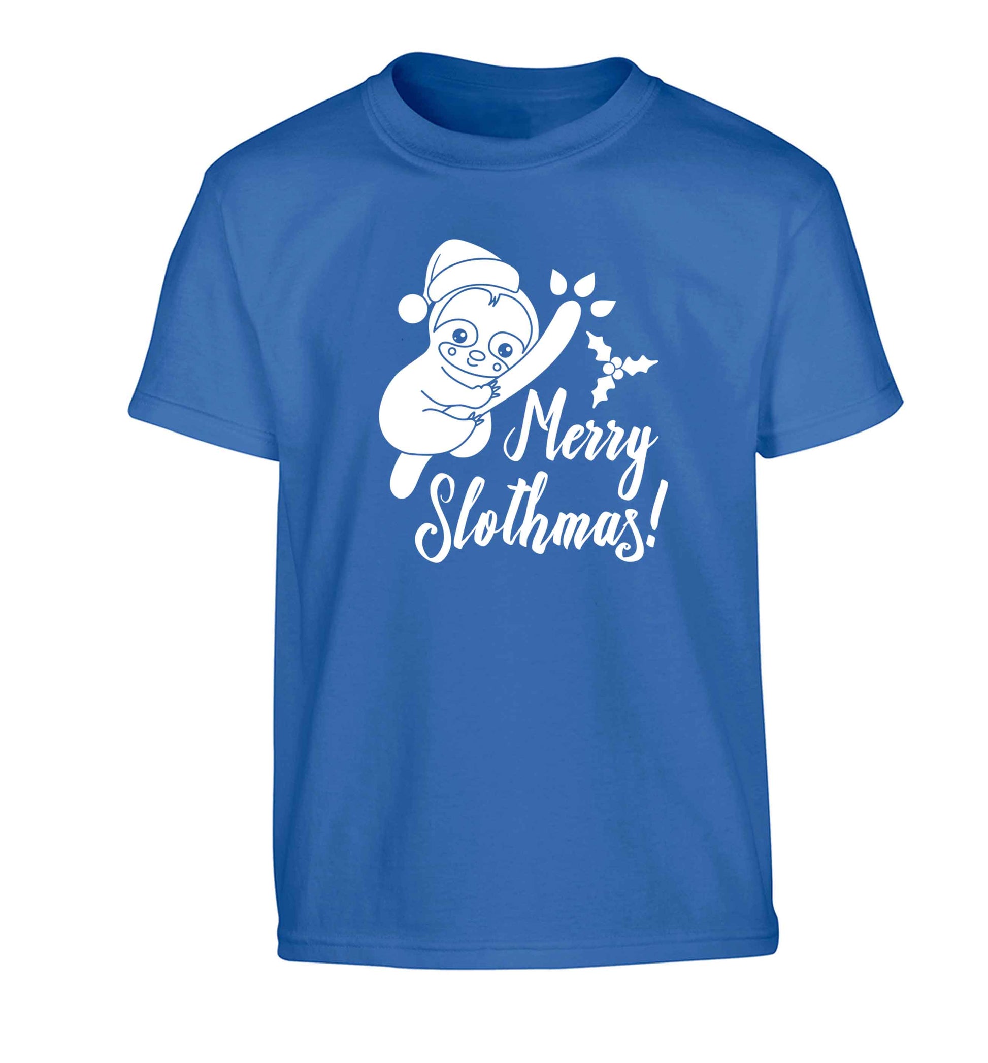 Merry Slothmas Children's blue Tshirt 12-13 Years
