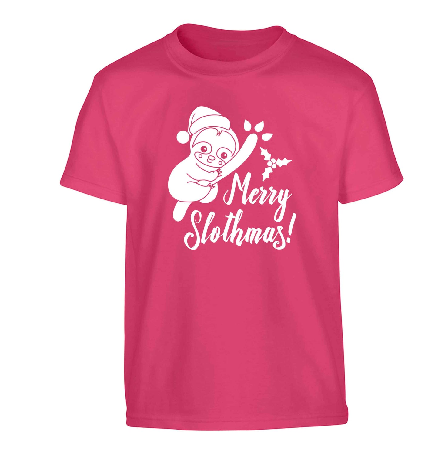 Merry Slothmas Children's pink Tshirt 12-13 Years
