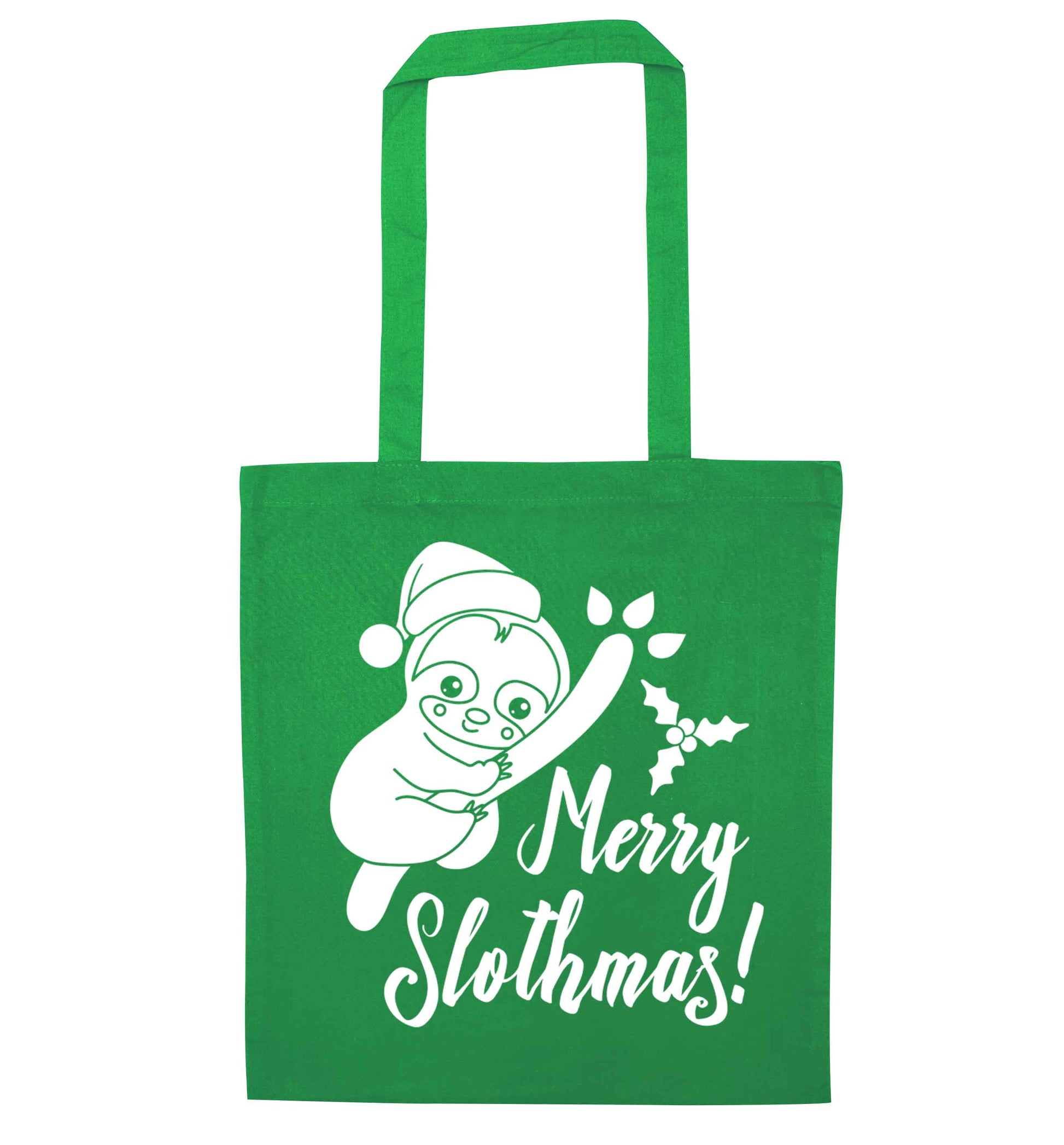 Merry Slothmas green tote bag