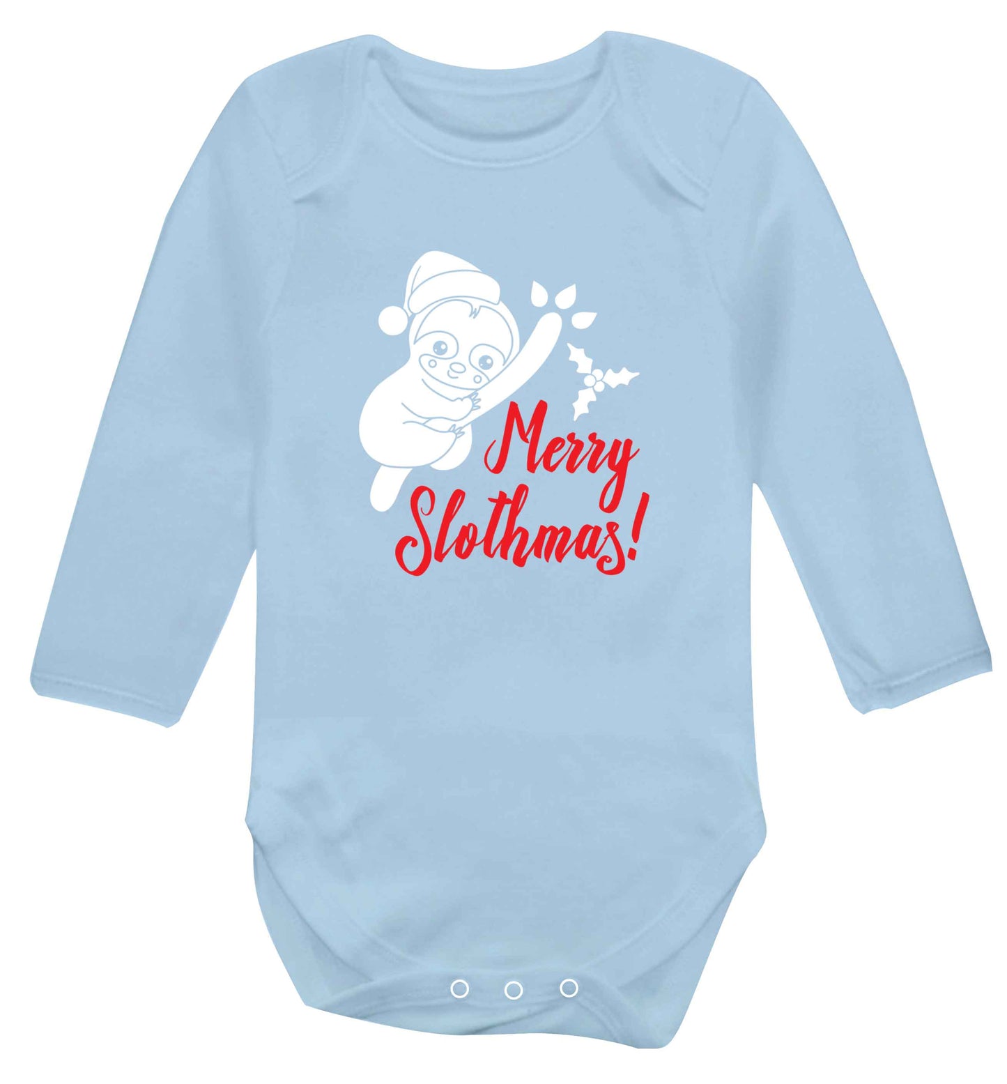 Merry Slothmas baby vest long sleeved pale blue 6-12 months