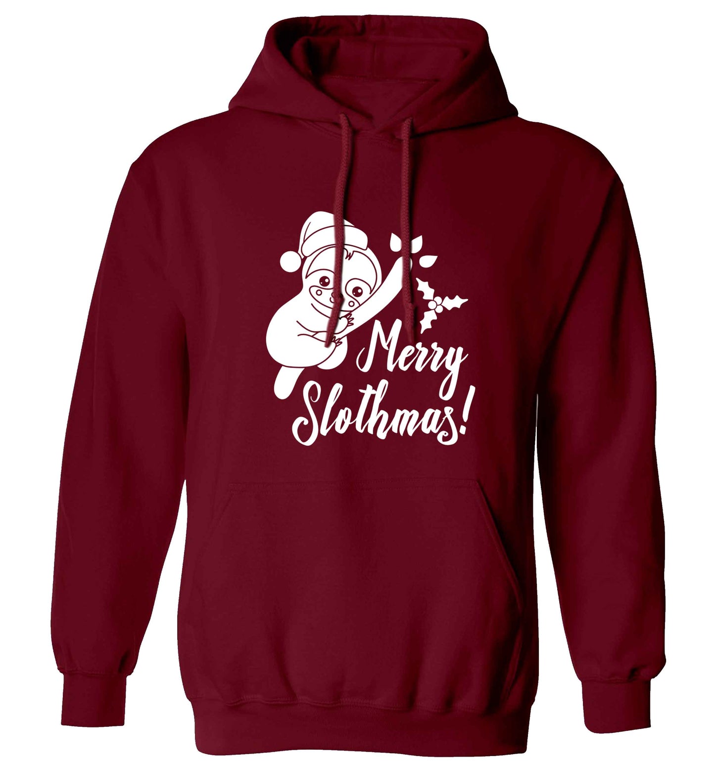 Merry Slothmas adults unisex maroon hoodie 2XL