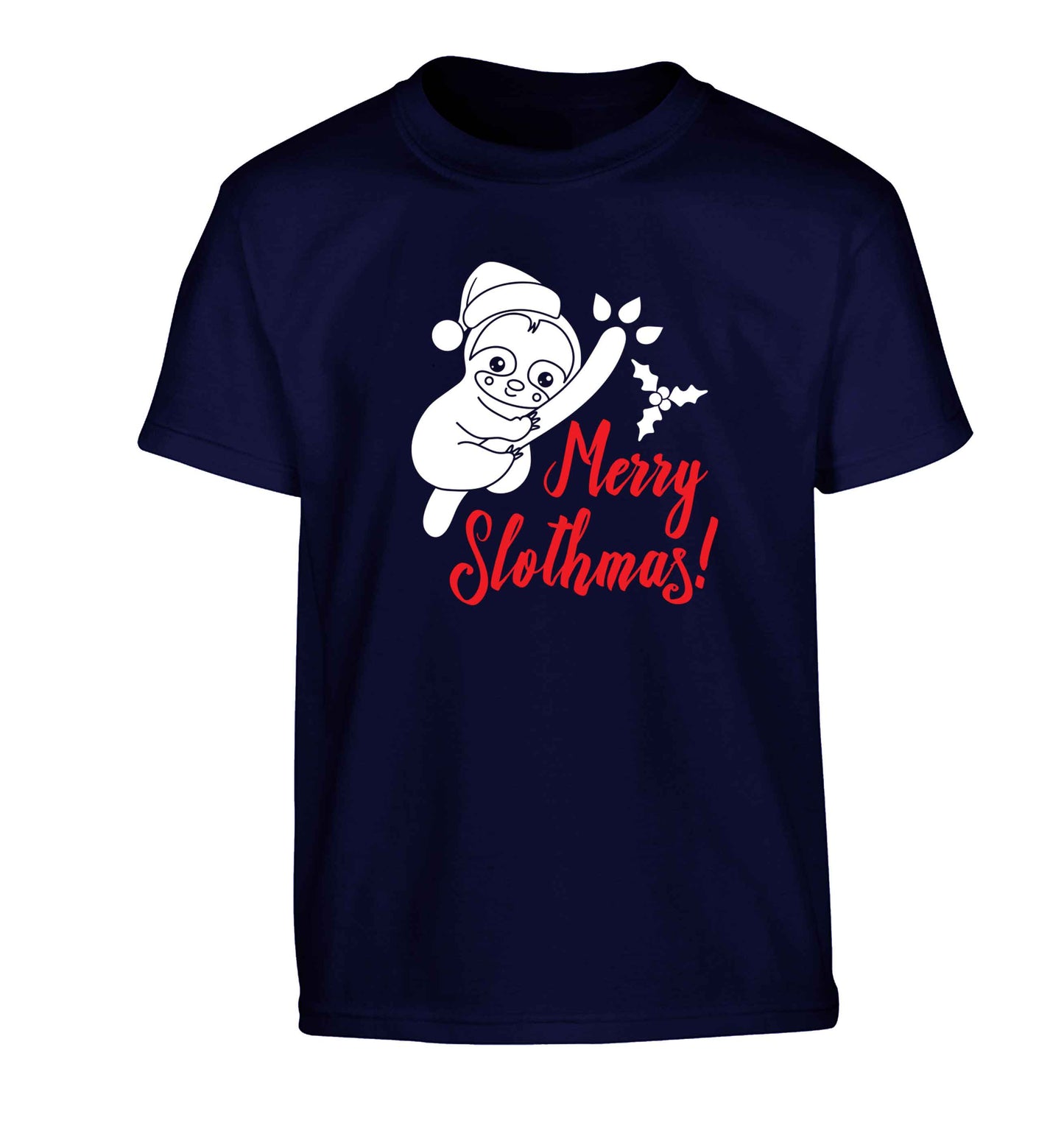 Merry Slothmas Children's navy Tshirt 12-13 Years