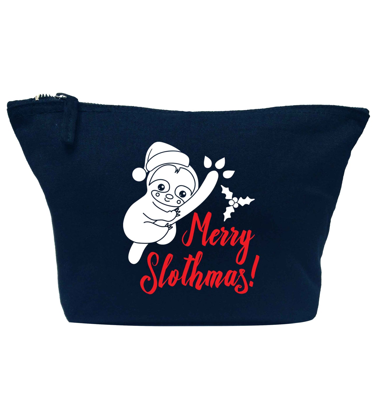 Merry Slothmas navy makeup bag